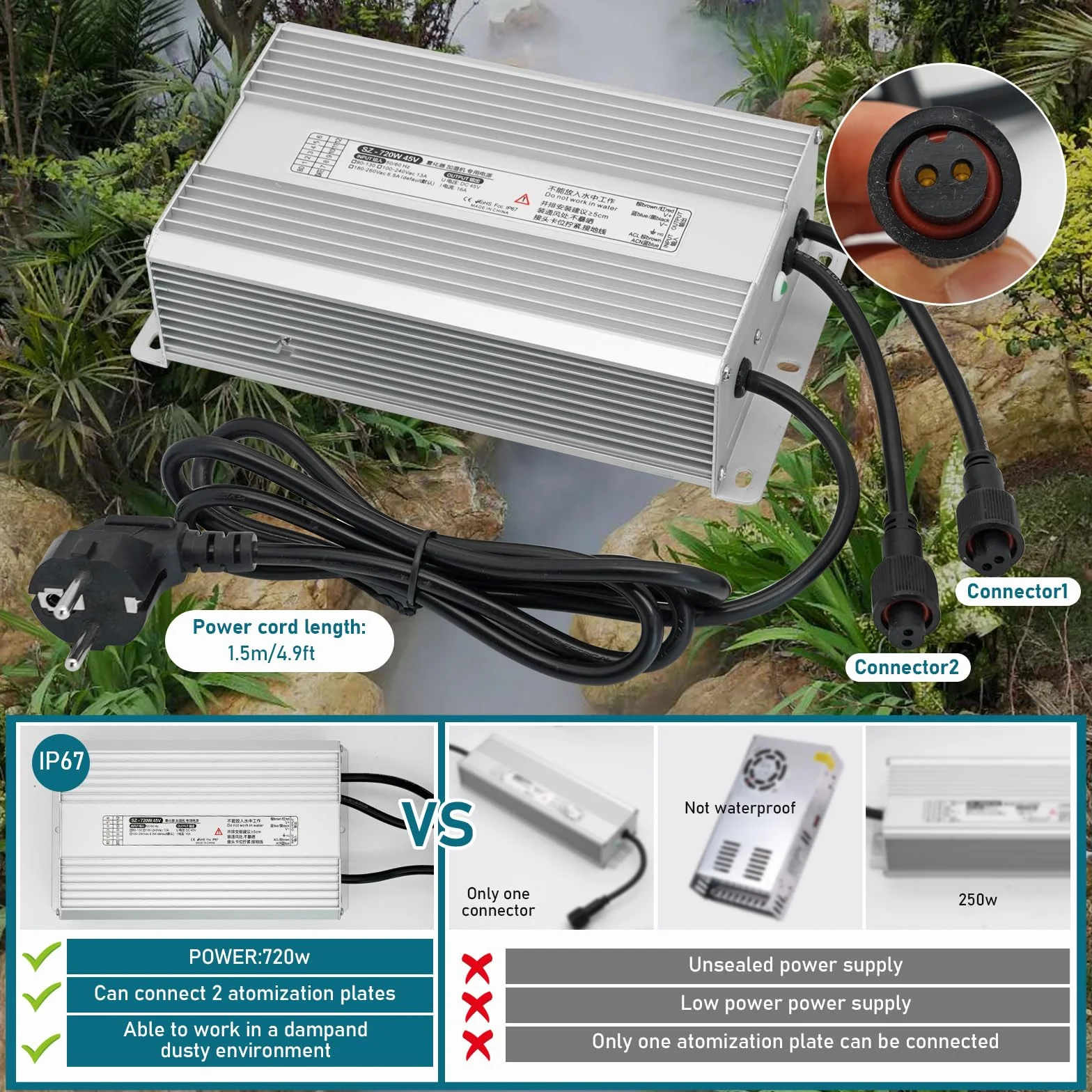 Brumisateur À Ultrasons 6400ml/H 2 x 8 Têtes Humidificateur À Brouillard Multiprise 720w Bouée Mist Maker Fogger Terrarium Fontaine Jardin Atomiseur Inox