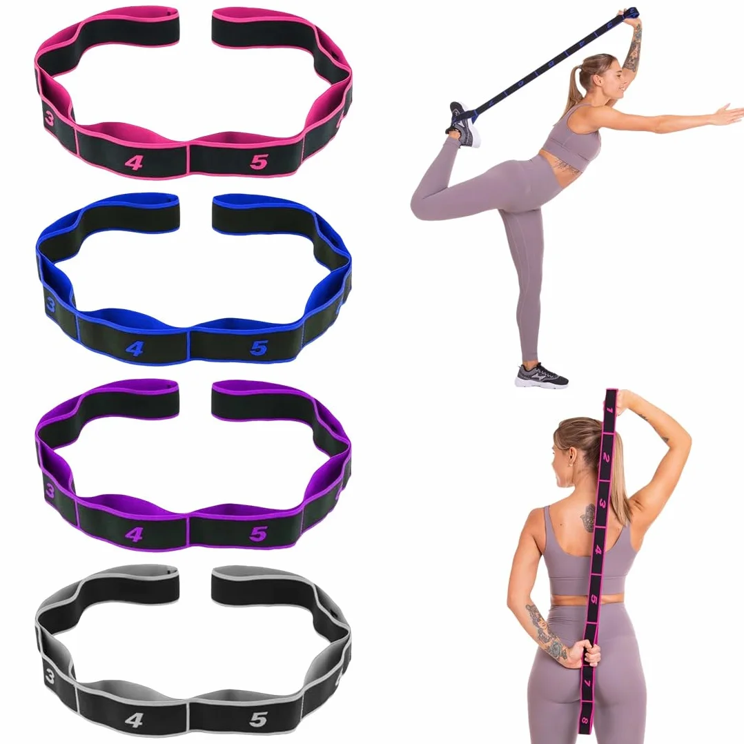 4 Pcs Elastique Musculation, Elastique Sport 8 Niveaux de Forces, Sangle de Yoga, Pilates Accessoires, Étireur de Fascia de Yoga, Jambes Ceinture D'étirement des Ligaments, pour Yoga Pilates Fitness