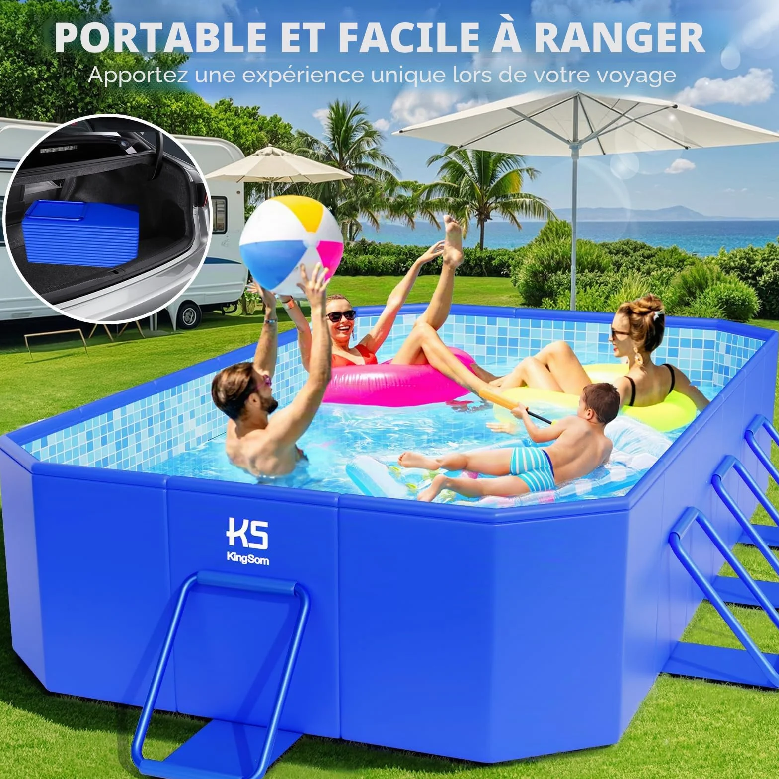 KingSom Piscine Tubulaire Rectangulaire 300 x 185 x 51 cm Hors Sol Metal Frame