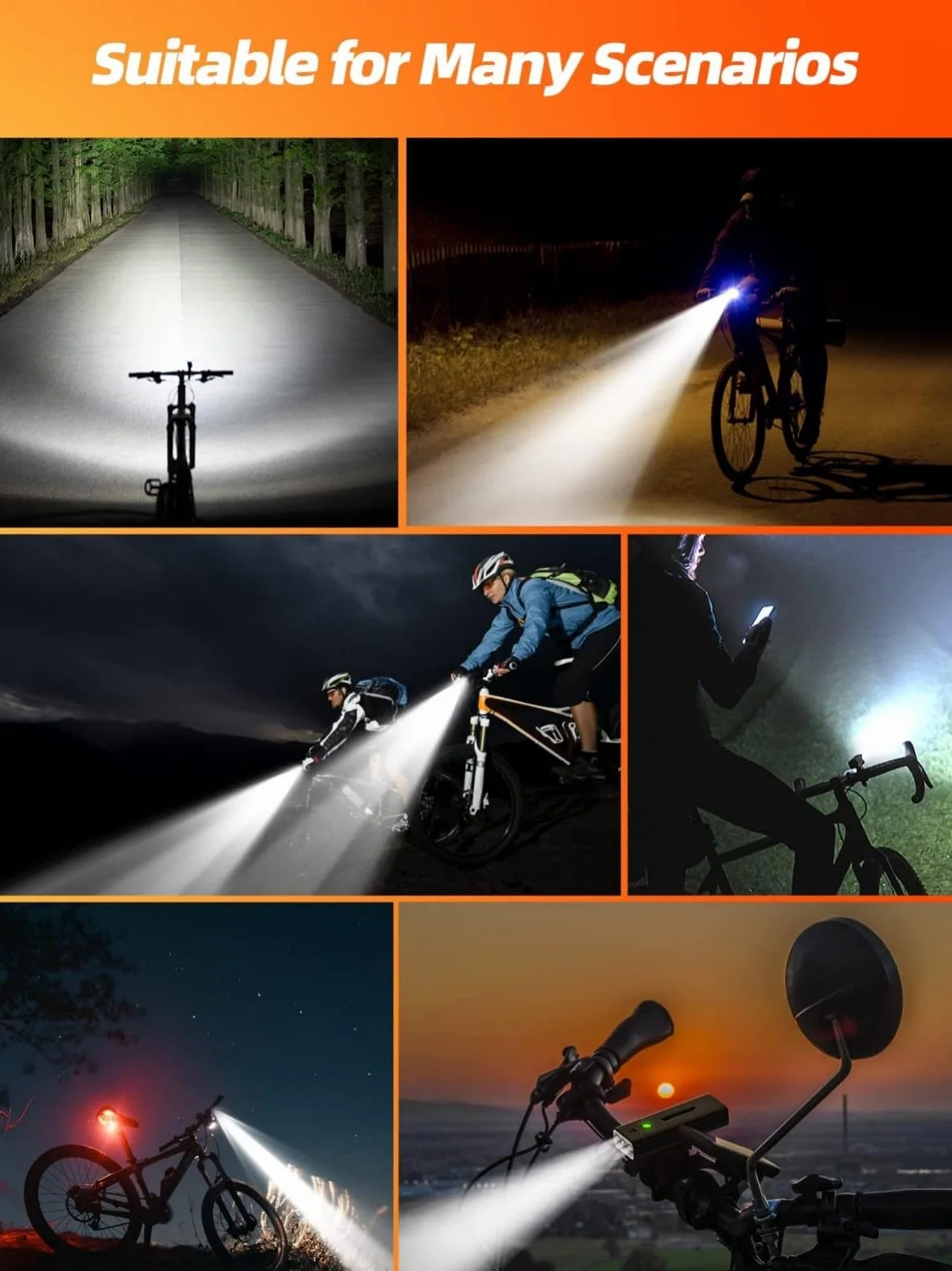 IPSXP Lumiere Velo Avant et Arriere Super Lumineux, 14+ Heures Temps d'endurance Lampe Velo LED Puissantes, IPX5/6 Étanchéité Eclairage Velo, 5 Modes Lampe VTT LED Ultra Puissante, Fonction Powerbank