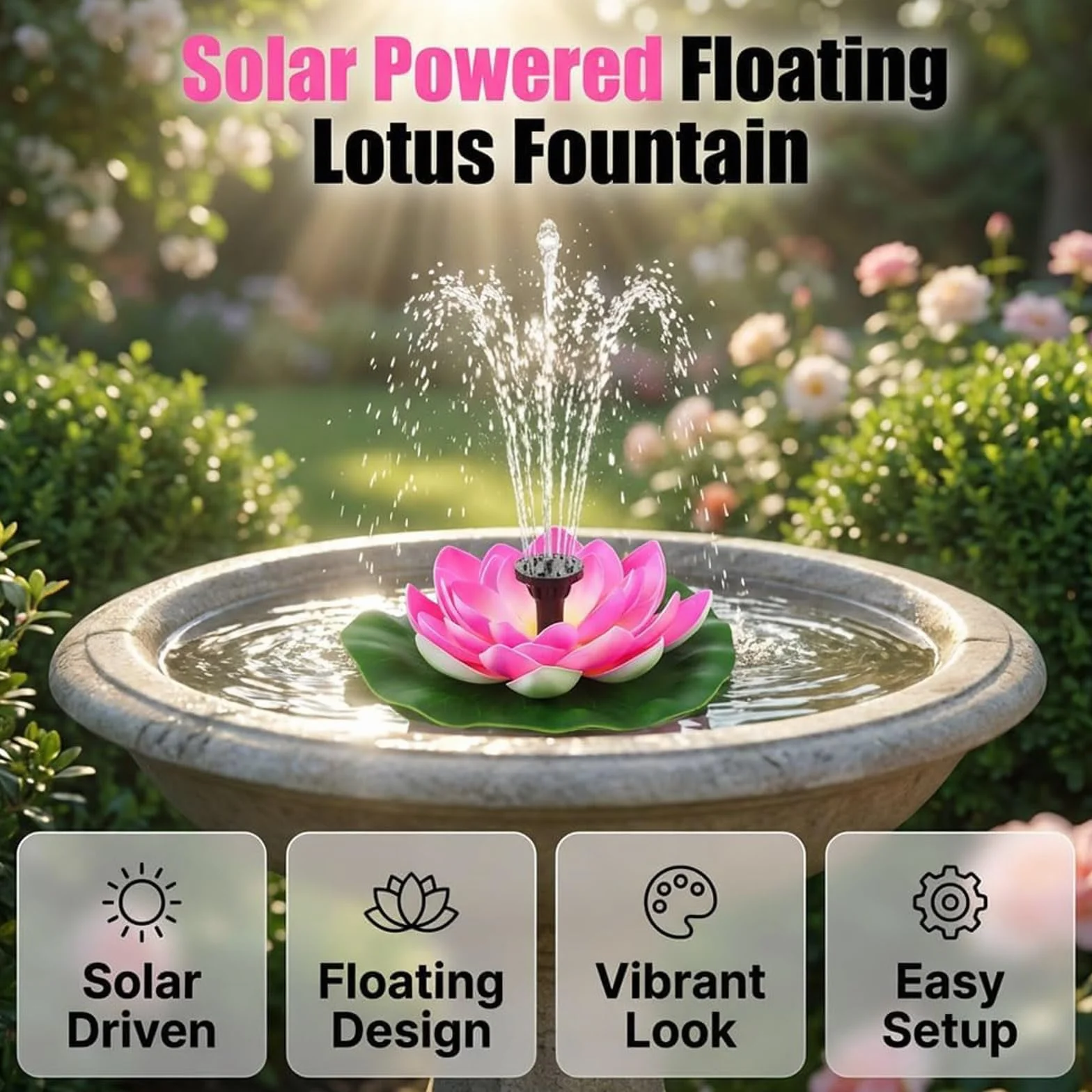Fontaine Solaire Flottante Lotus Pompe pour Bassin Décoration Extérieure Blanc