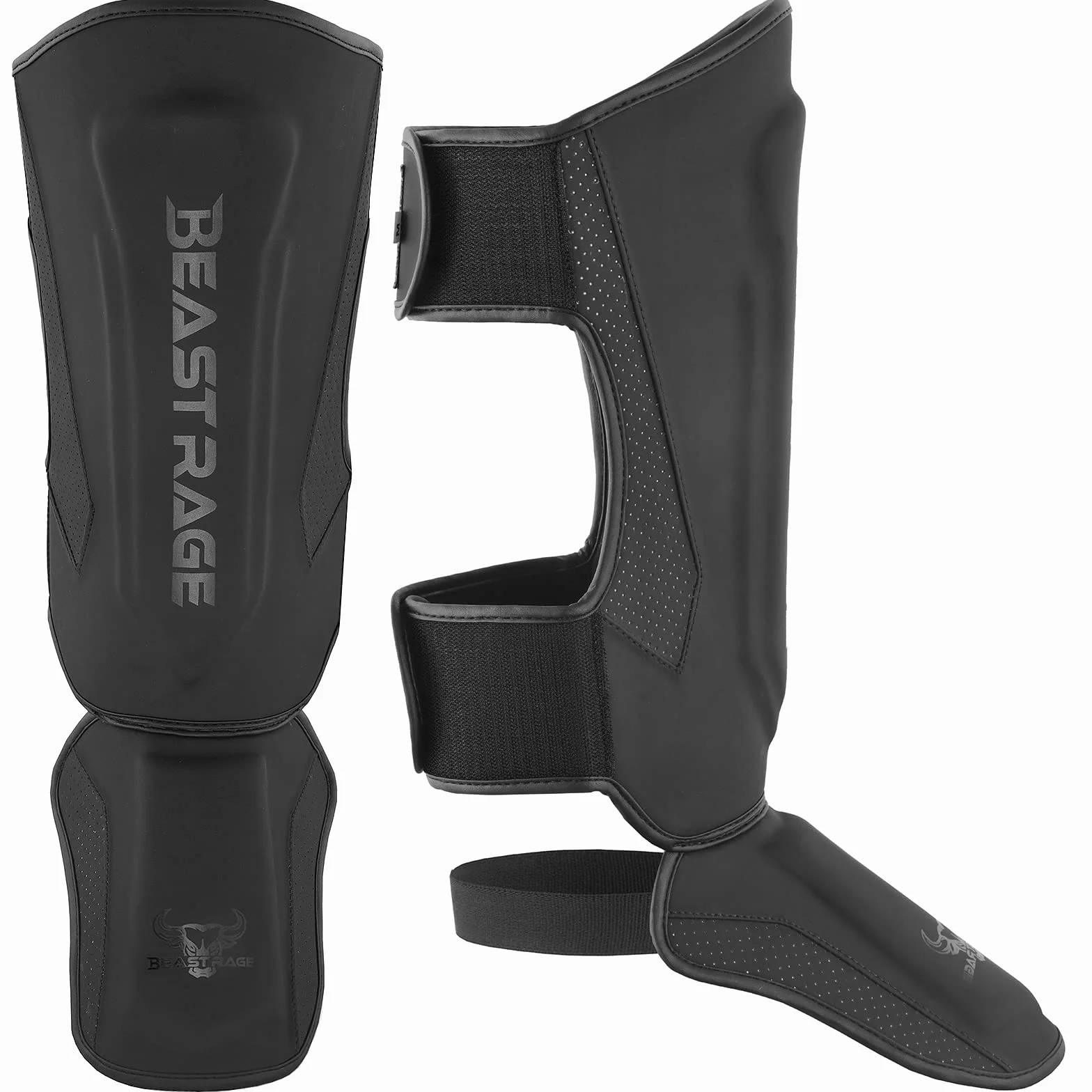 BEAST RAGE Protège-Tibias pour Kickboxing, Muay Thai, Arts Martiaux, MMA avec Protection du Cou-de-Pied, équipement d'entraînement MMA, équipement d'entraînement Sparring, BJJ, karaté