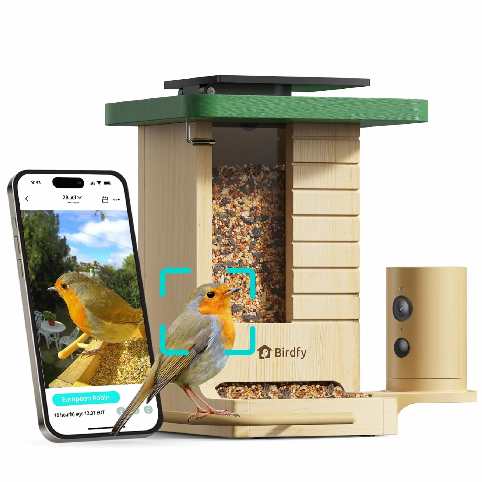 Mangeoire Oiseaux Caméra Birdfy Connectée en Bois avec Caméra Solaire IA 6000+ espèces 1080p