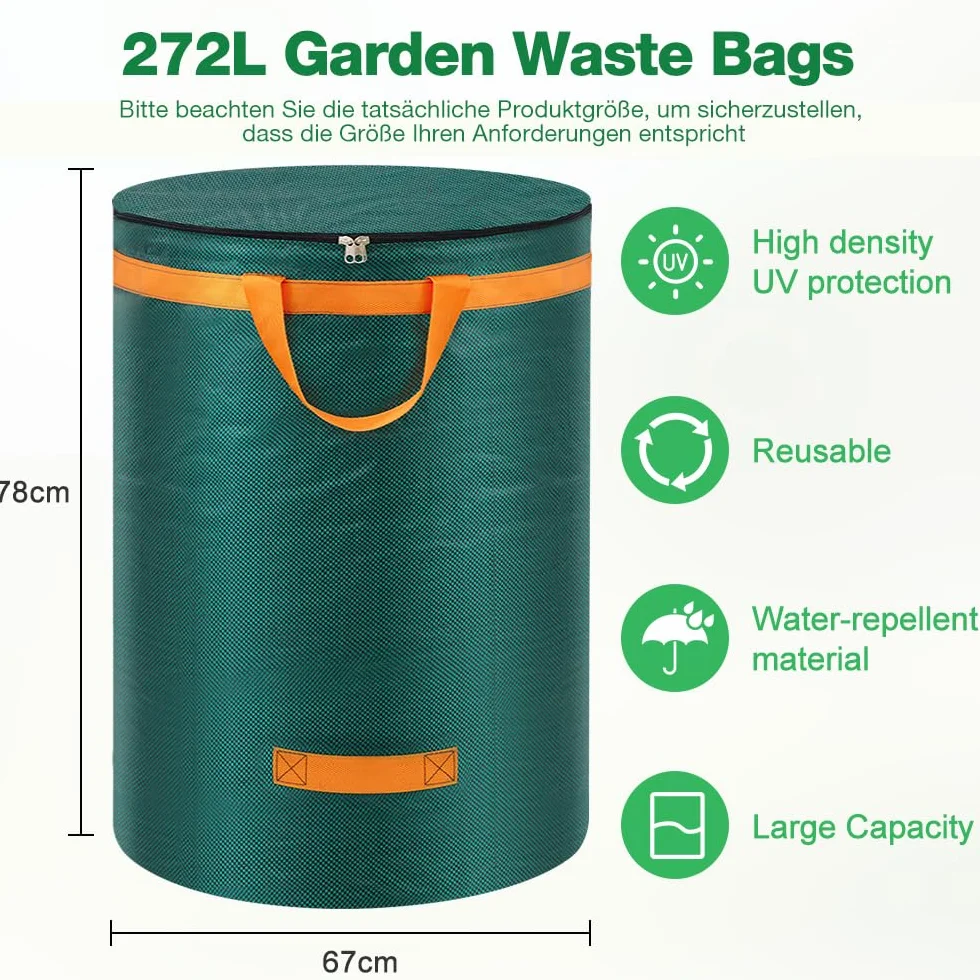 Eurhomewit Lot de 3 Sacs Jardinage Déchets Verts 272L avec Couvercle et Poignées