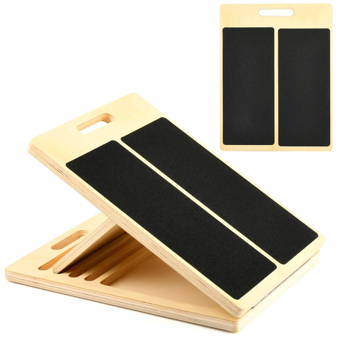 Planche Inclinée en Bois avec 5 Angles, Antidérapante, Pliable avec Poignée pour Exercice
