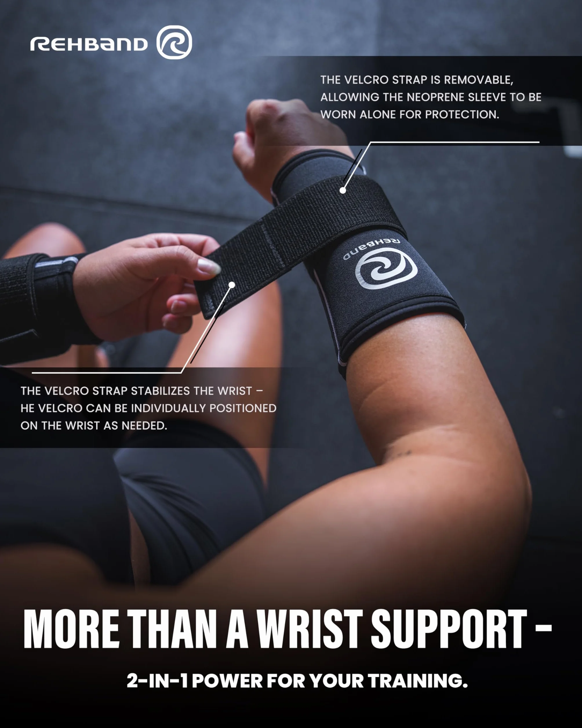 Rehband RX Wrist Support Power Max - Support de Poignet 3 en 1, Wrist Wrap en Néoprène 5 mm