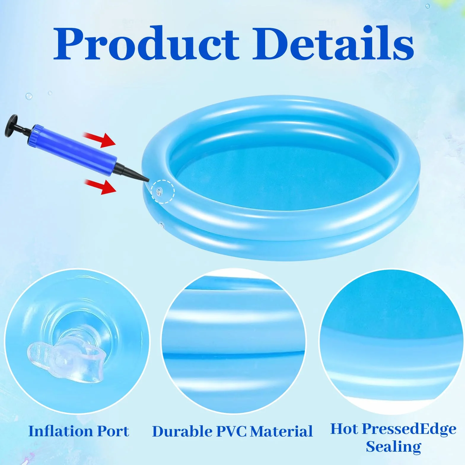 Pédiluve Piscine Gonflable 60 cm, Pompe à Air, PVC Résistant, Bleu