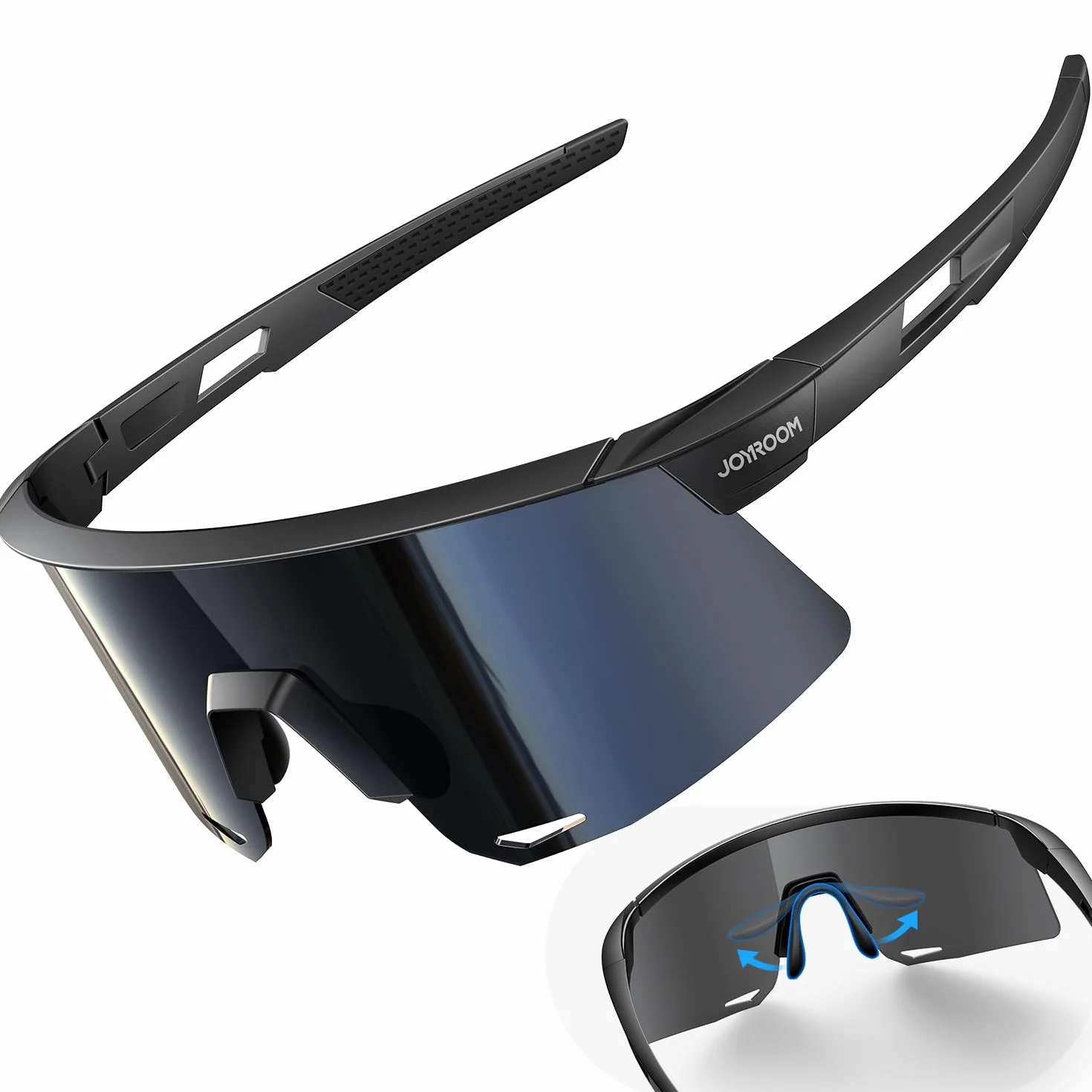 JOYROOM Lunettes de soleil de vélo pour homme et femme UV400 TR90 - Cadre flexible - Lunettes de sport rapides pour vélo, vélo électrique, course à pied, extérieur - Noir