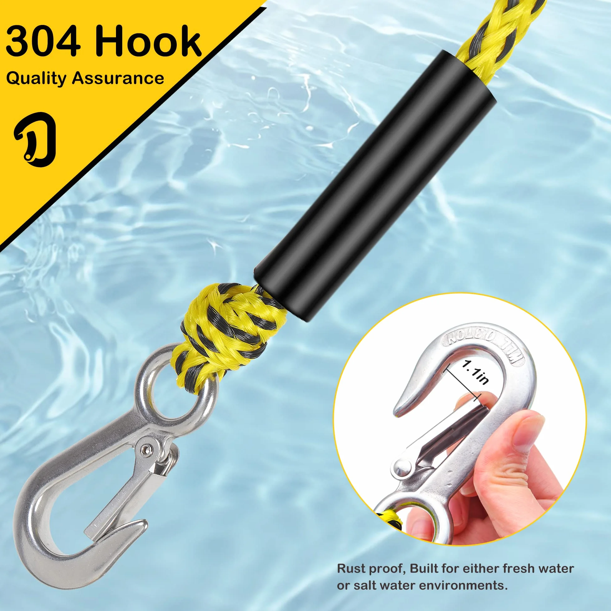 Harnais de Traction pour Bateau pour tubing, capacité de 5000lbs, poulie pivotante à 360°, Design Flottant, Crochets en Acier Inoxydable 304 (1,1 po), 17ft et 24ft