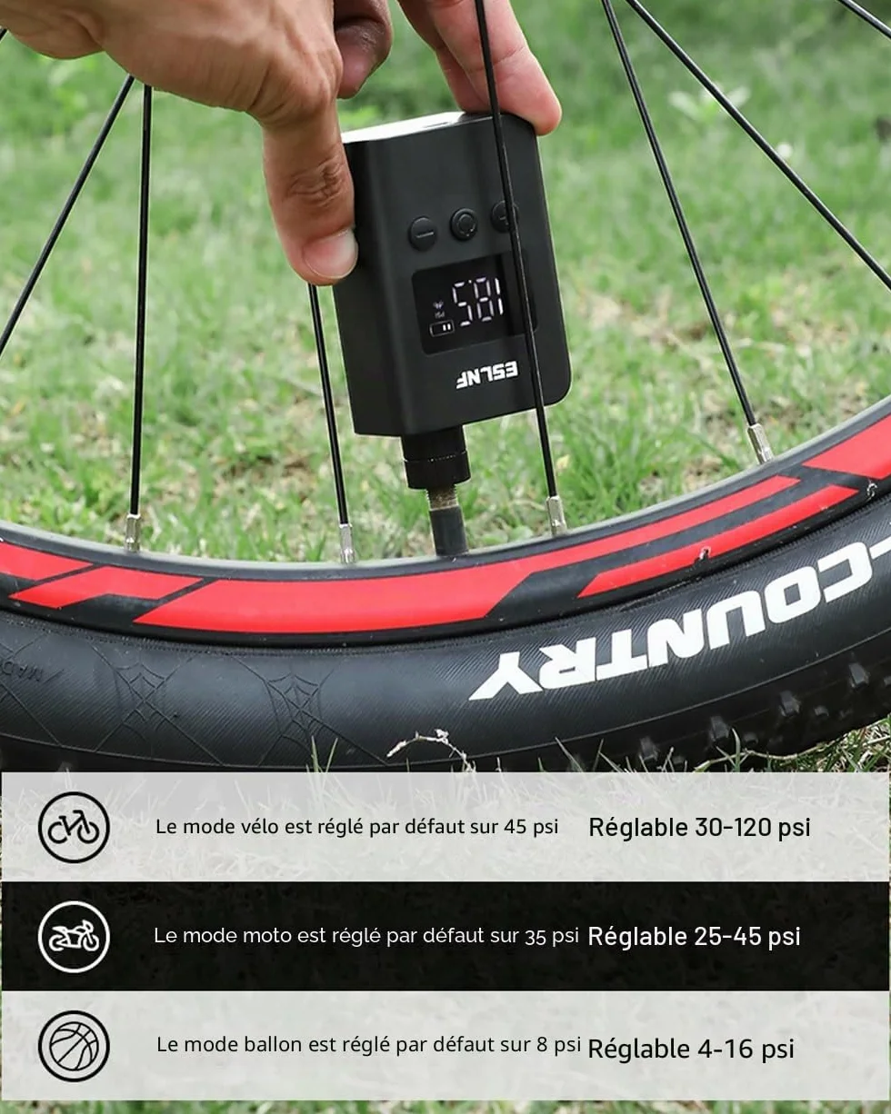 NXPGKEA Mini pompe à vélo électrique avec jauge de pression numérique LCD, pompe à air ultra petite 120 psi, batterie rechargeable de type C, pour ballons de vélo et moto