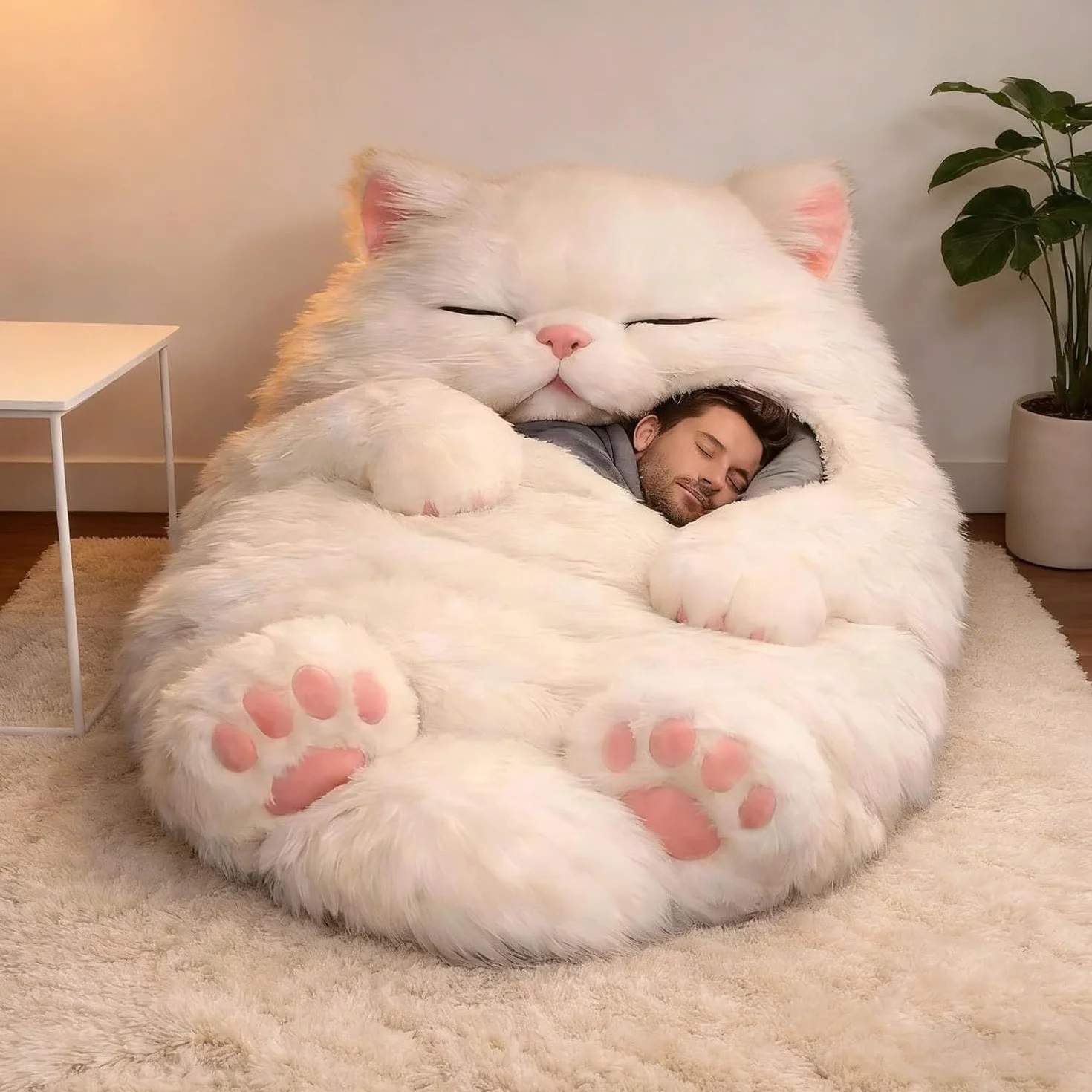 Sac de couchage en forme de chat pour adultes, 170 cm, lavable et chaud en peluche pour homme, adorable chat, couverture chaude en forme d'animal mignon, pour le camping, la maison, la détente