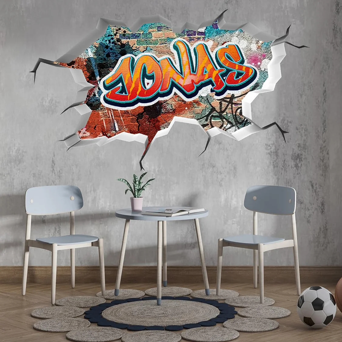 Sticker mural personnalisé prénom garçon 3D graffiti autocollant tag 50x29cm