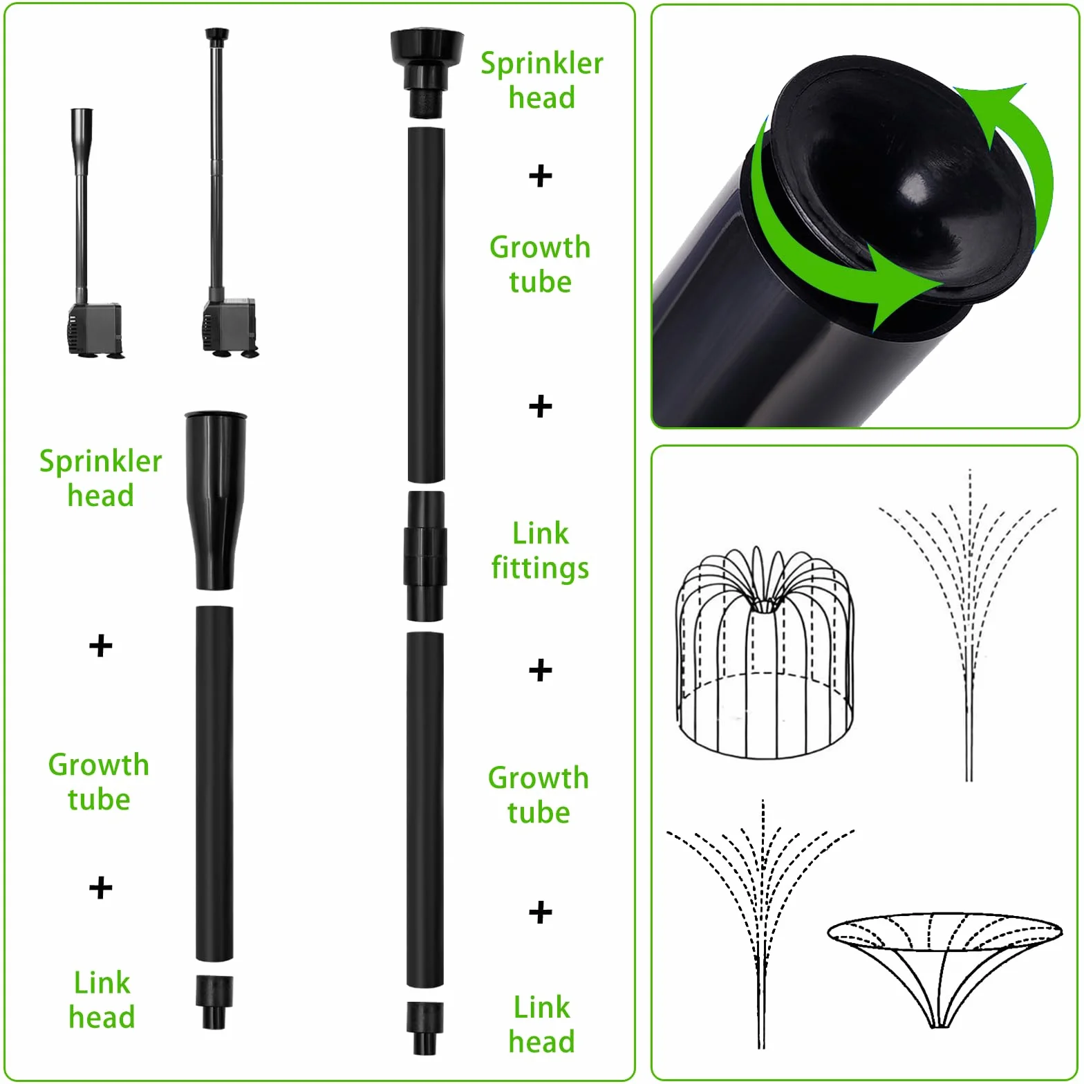 Kit de Tête de Fontaine Polyvalent 8 Pièces pour Aquariums Bassins Jardin Piscines