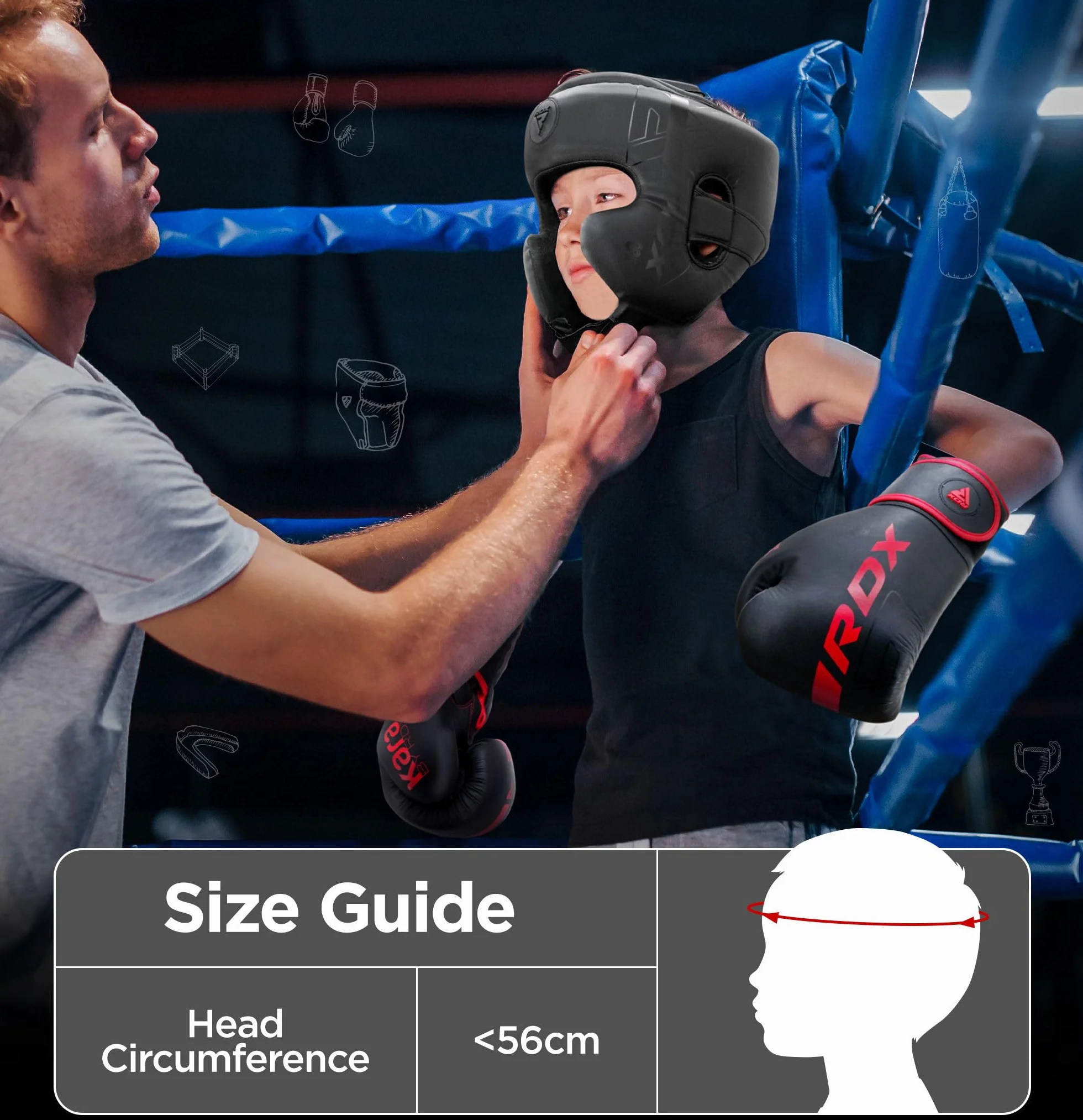 RDX Casque Boxe Enfants MMA Sparring Maya Hide Cuir Protection Tête Muay Thai Kickboxing Karaté