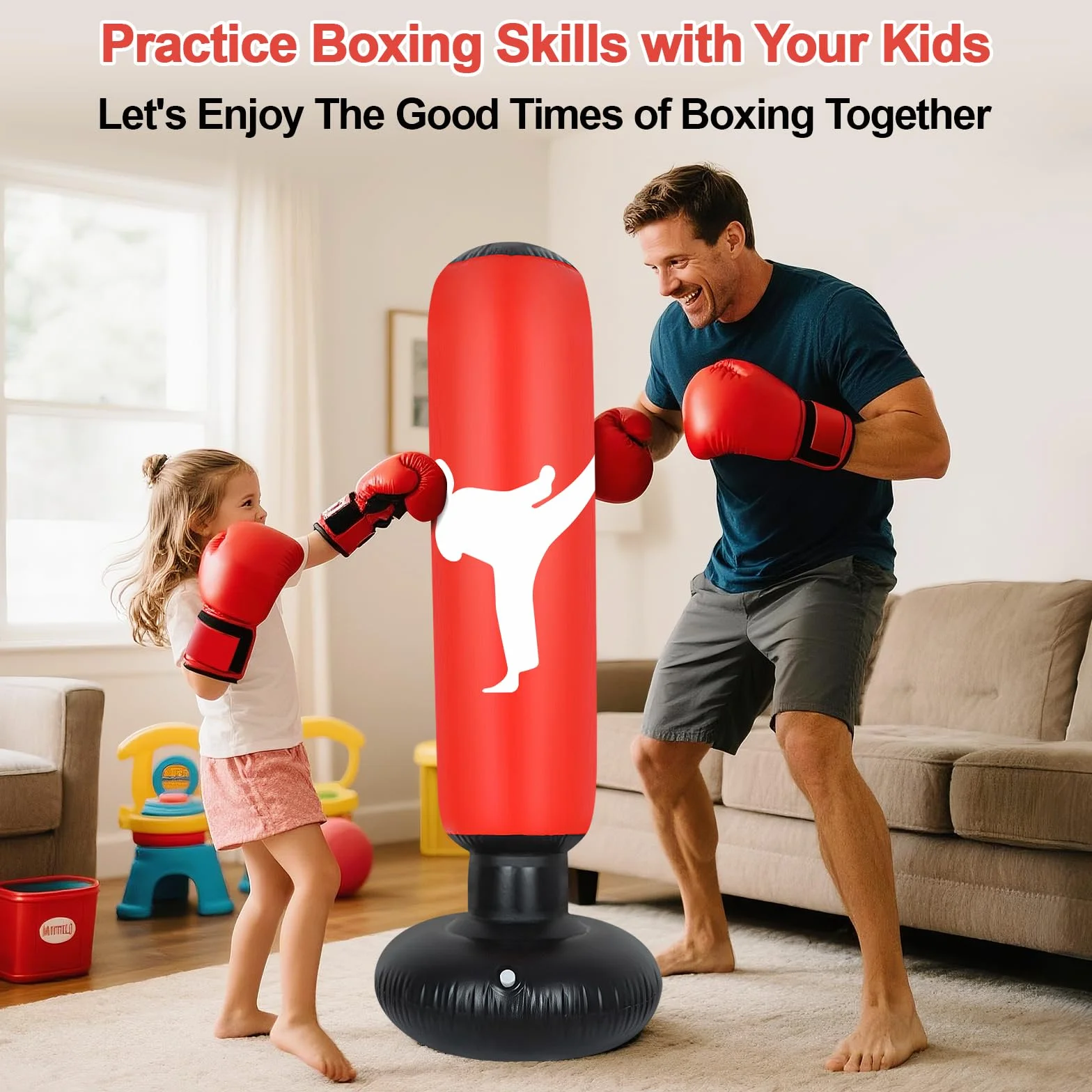 Sac de Frappe Enfant, 160cm Sac de Boxe avec Gants et Pompe, Gonflable Punching Ball Enfants pour Taekwondo Karaté, 3-12 Ans Cadeaux pour GarçOns et Filles Set de Boxe pour Bureau,Gym