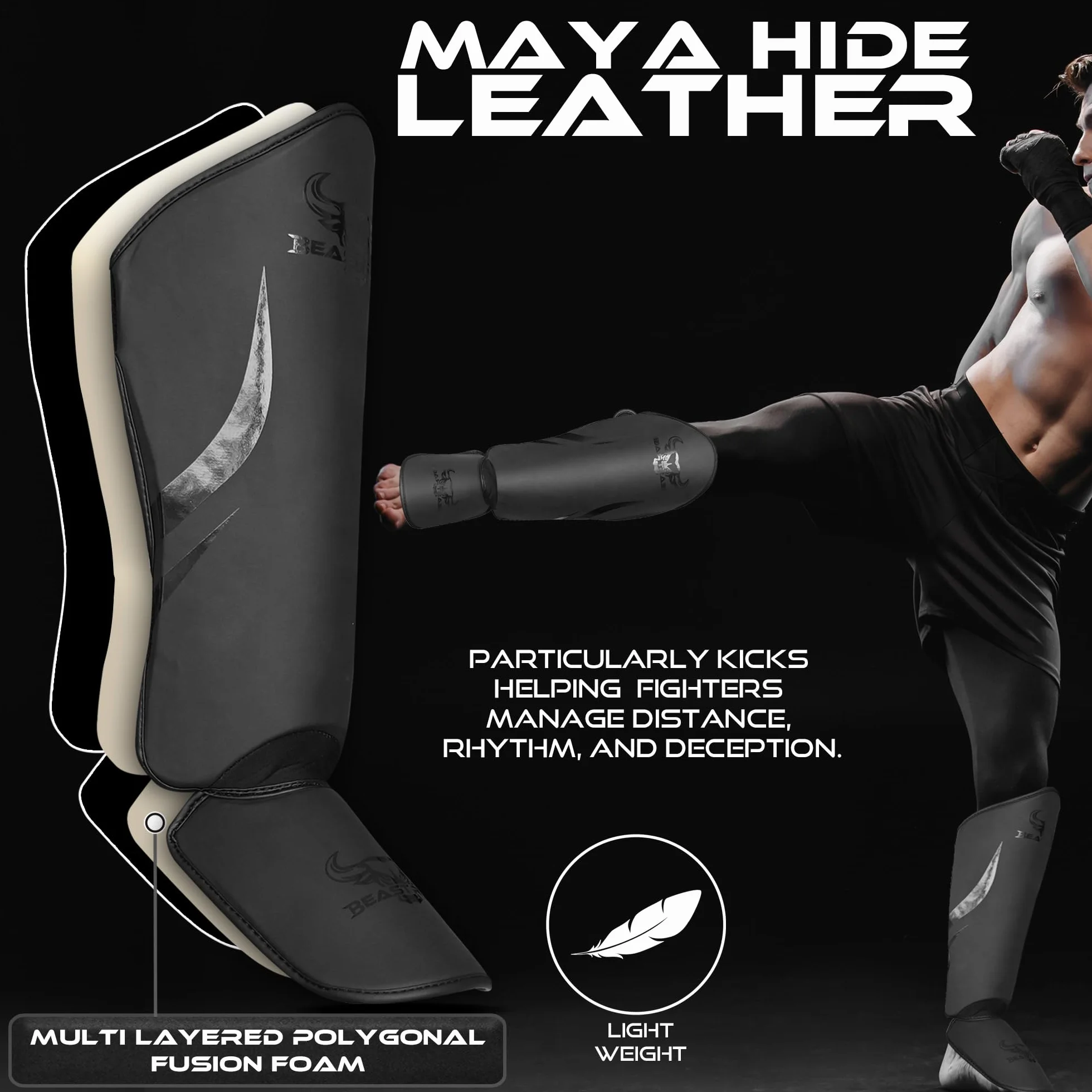 Beast Rage Protège-Tibias Muay Thai pour MMA,Kickboxing,Arts Martiaux-Protège-Tibias durables avec Protection du Cou-de-Pied,Ajustables,Bien ajustés,protège-Tibias à Haut Impact