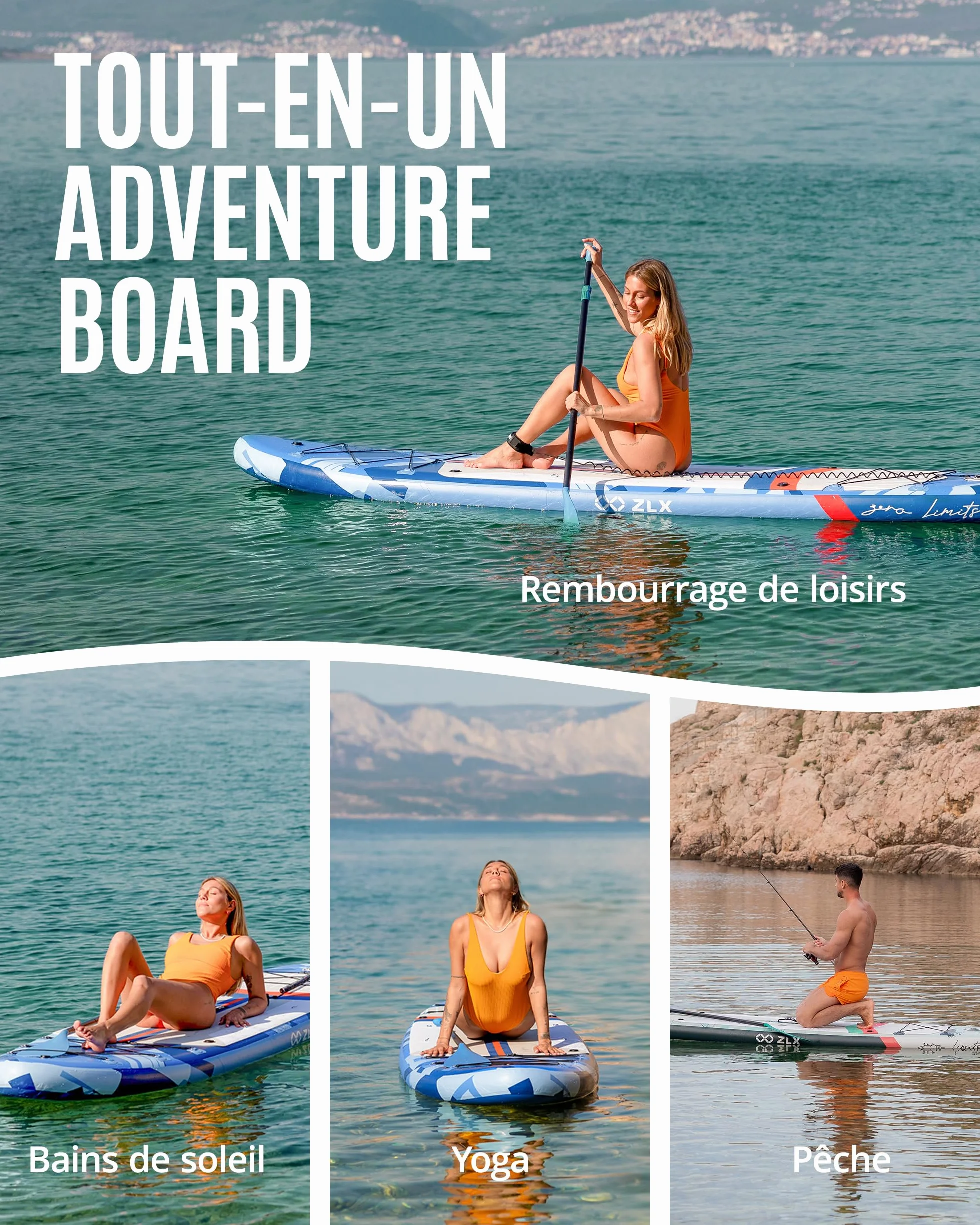 ZLX Paddle Gonflable 350 x 89 cm Extra Large Sup | Planche Stable Antidérapante, Aileron Amélioré, Accessoires Premium, Sac & Pompe Haute Pression, pour Adultes Tous Niveaux avec Siège Gonflable