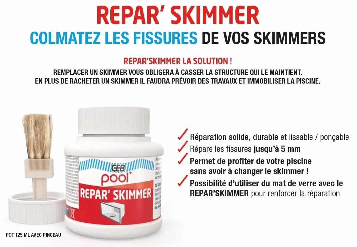 GEB Réparation skimmer piscine ABS Pot 125 ml Répare fissures 5 mm