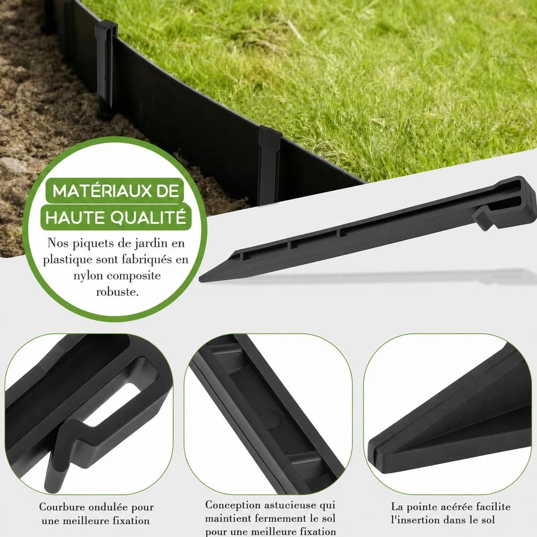 Lot de 30 piquets d'ancrage de Jardin,25 cm, en Plastique,Clous de Sol avec Crochets, pour Bordure de Paysage, piquets d'ancrage pour Bordure, terrasse, Planche, tentes de Jardin
