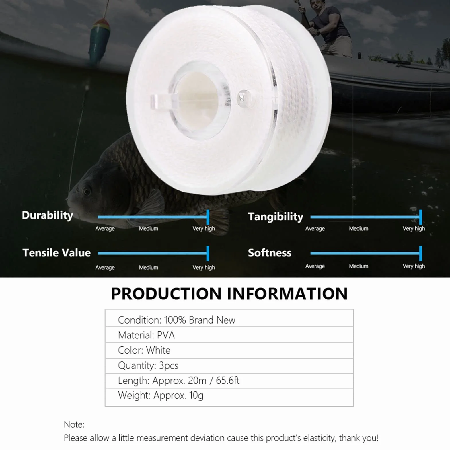 Fil Soluble Pêche Carpe 20m 3pcs PVA Soluble dans l'Eau