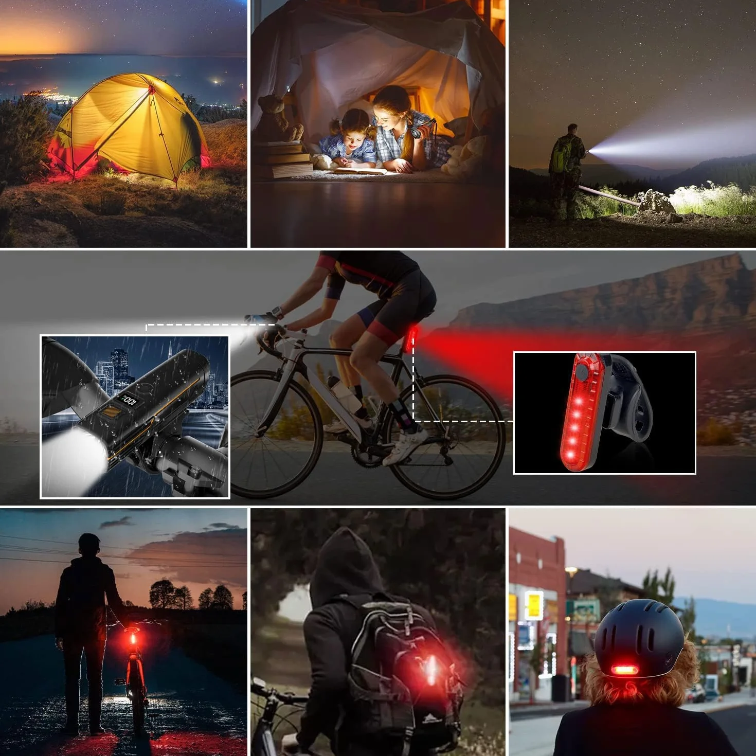 EBUYFIRE Lumières de Vélo Capteurs de Lumière et Affichage Numérique, Set d'Éclairage LED Rechargeable pour Vélo - Super Luminieux Phare Avant et Arrière,Lampe Torche Cyclisme