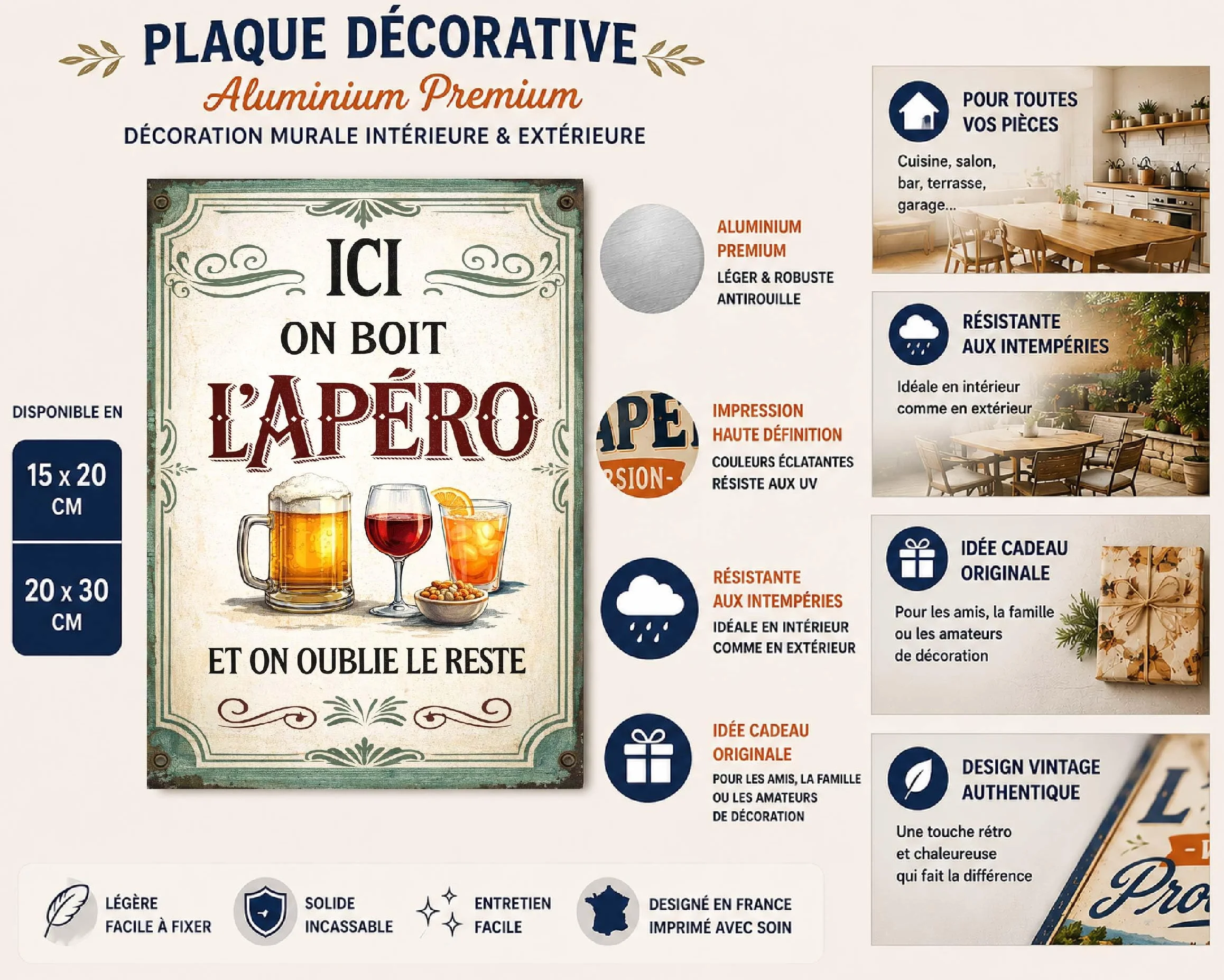 Plaque métal vintage humoristique cuisine bar 20x30 cm