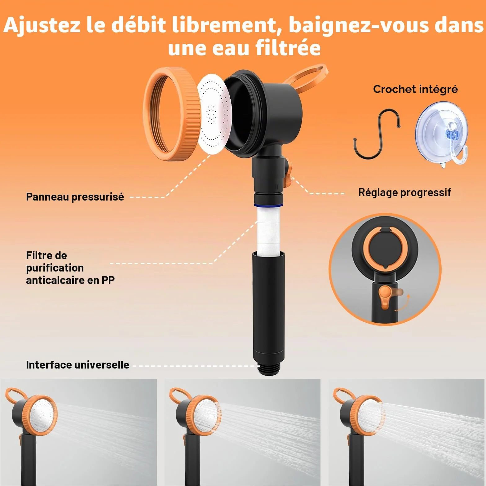 Uplayteck Douche Camping, 8000mAh Kit Douche de Camping Portable avec Écran LED Intelligent et Indice d'étanchéité IPX8, USB Rechargeable Pomme de Douche pour Extérieure, Voyage, Animaux, Randonnée