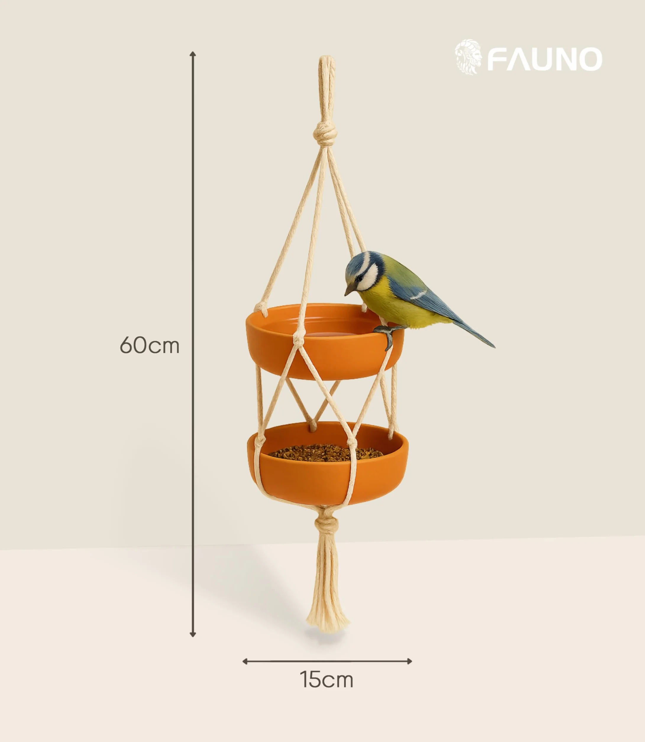 Mangeoire d'extérieur Suspendue Double Plateau Fibre de Bambou Corde Coton Jardin Balcon