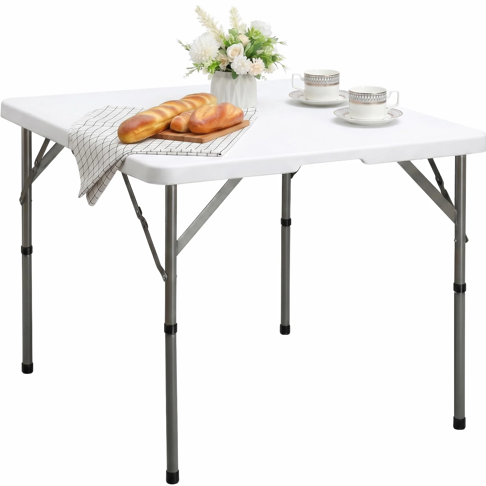 Table Pliante Carrée 87cm HollyHOME Petite Table pour Jardin Balcon Cuisine Camping, Blanc