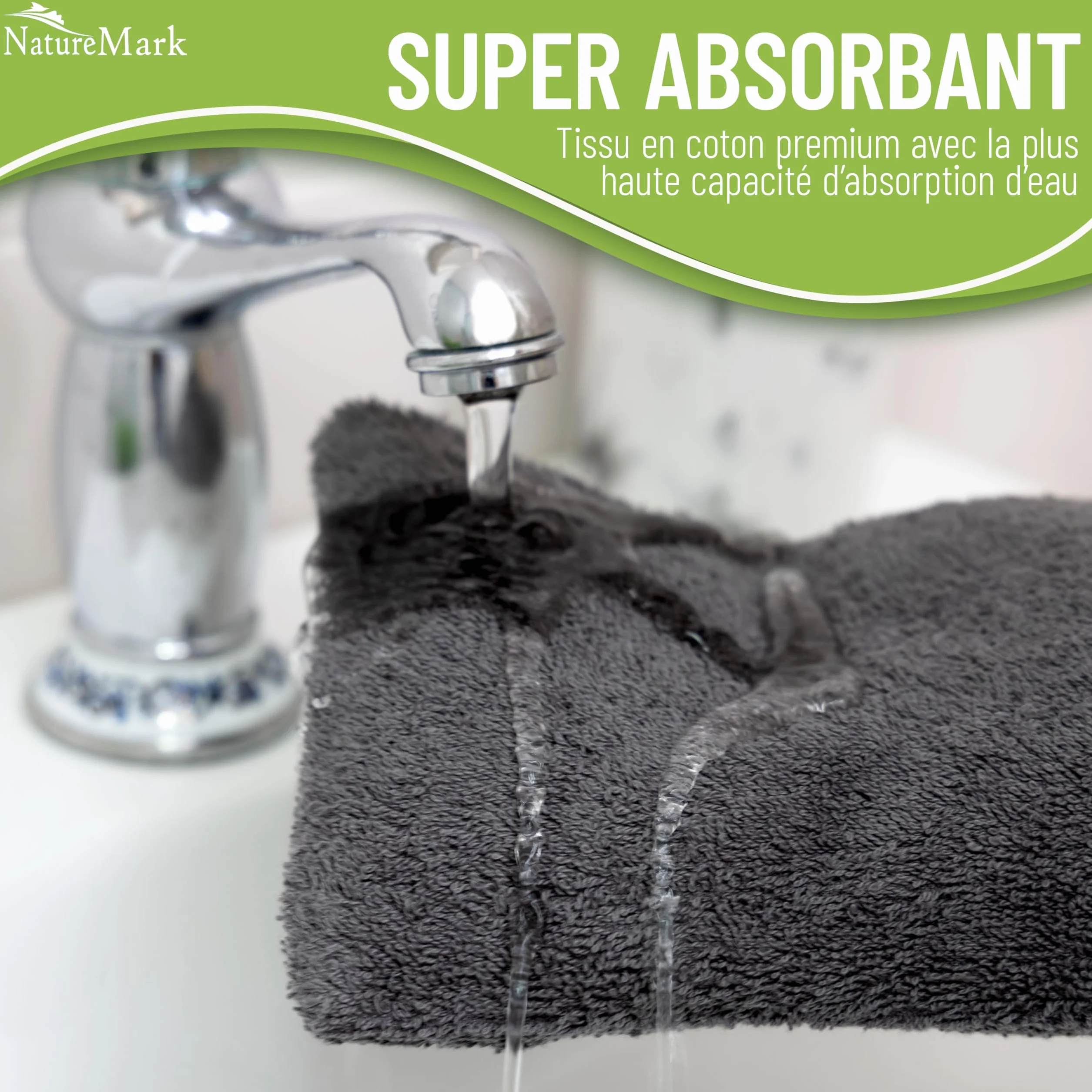 NatureMark Gants de Toilette en Frotte 100% Coton Gris Anthracite 15x21 cm