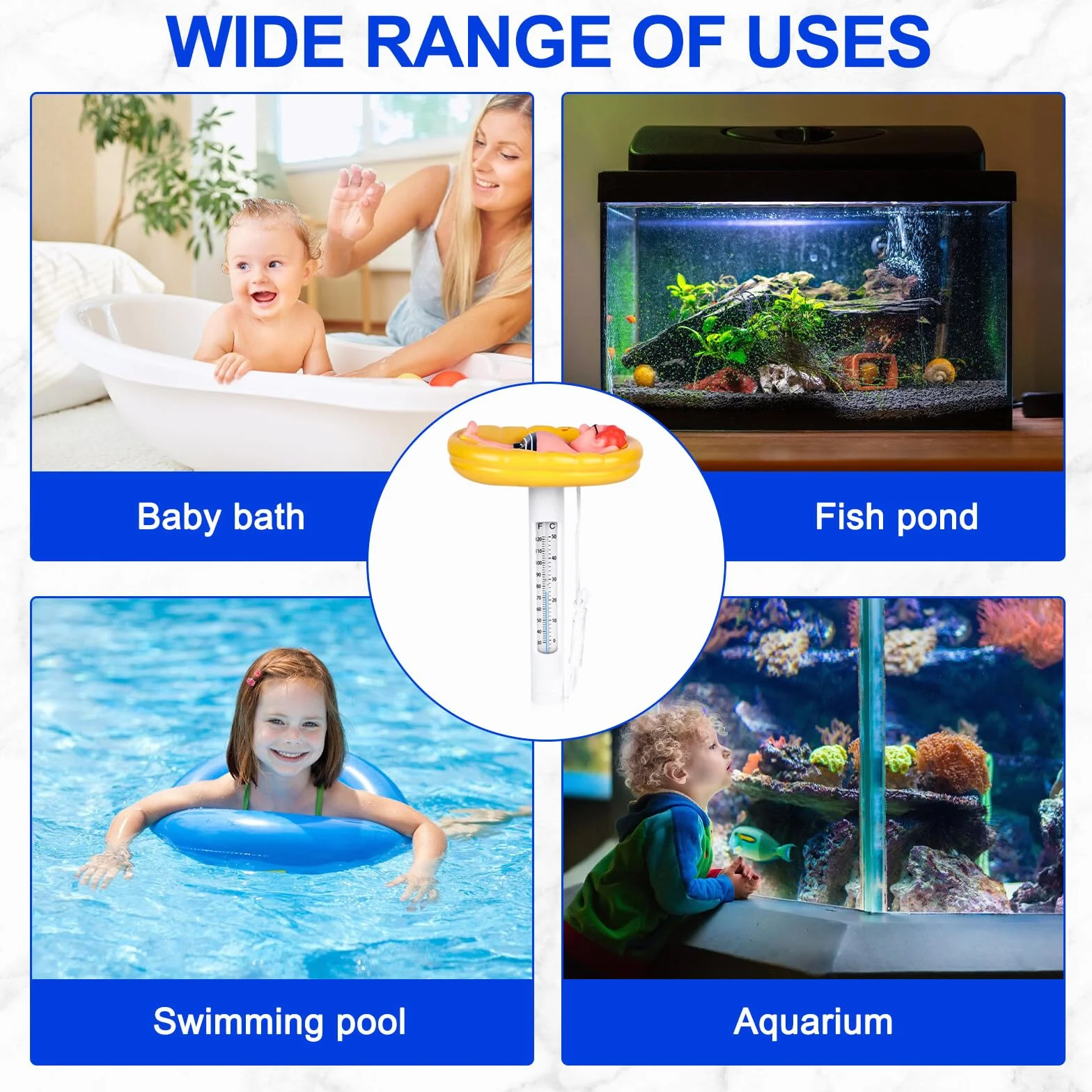 Thermomètre flottant piscine incassable jaune pour spa, aquarium