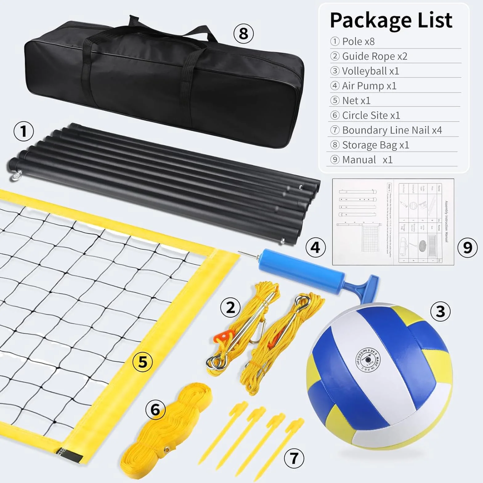 Filet de Badminton Volley-Ball Portable Réglable en Hauteur 9.75M x 0.91M Extérieurs