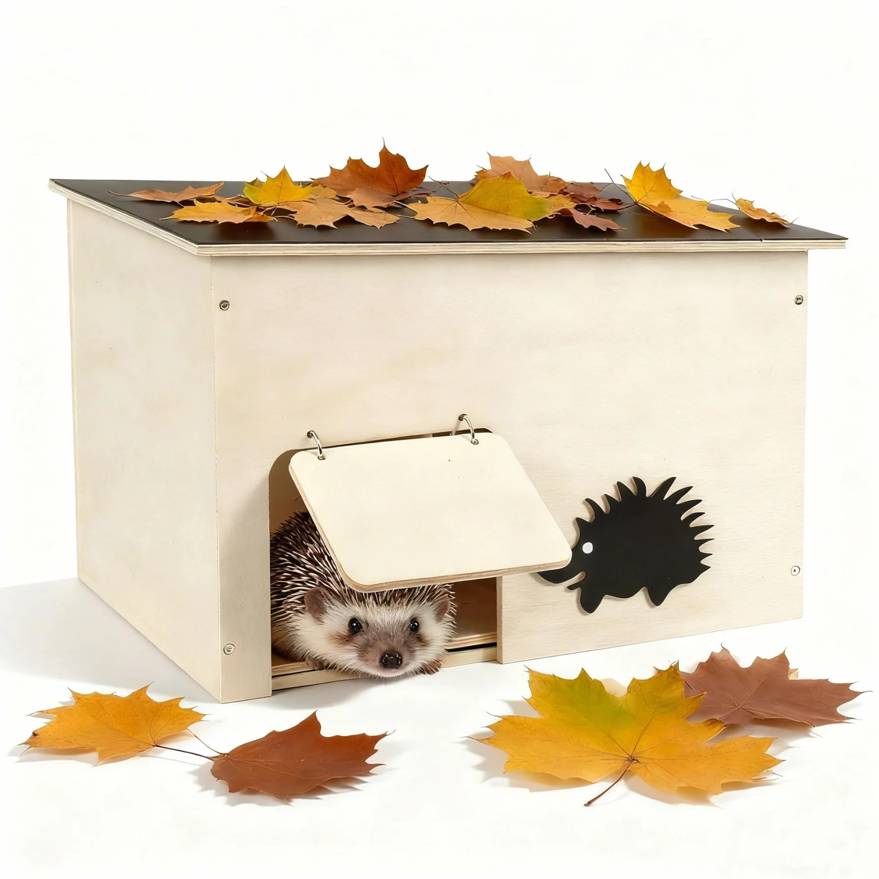 Hôtel pour hérisson en bois avec rabat - Maison pour petits animaux d'hiver et d'été