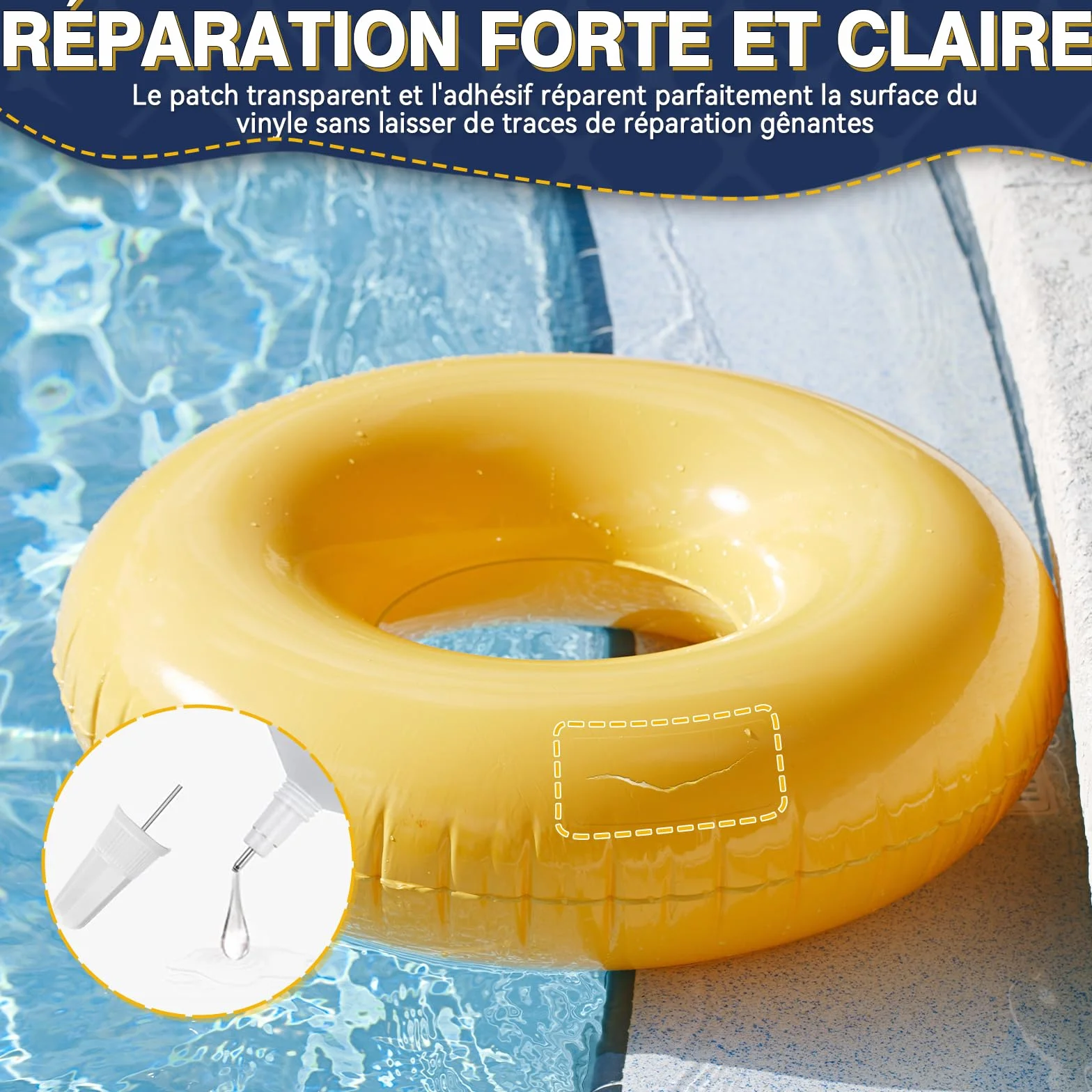 Kit de Réparation Piscine Imperméable Transparent pour Matelas Pneumatiques, Jacuzzis, PVC, ABS, EVA et Caoutchouc