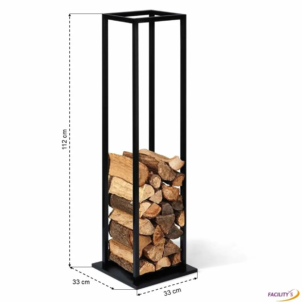 FACILITYS Range Bûches Intérieur Acier Noir 33x33x112 cm Support Bois Chauffage Vertical Porte Bûches Cheminée
