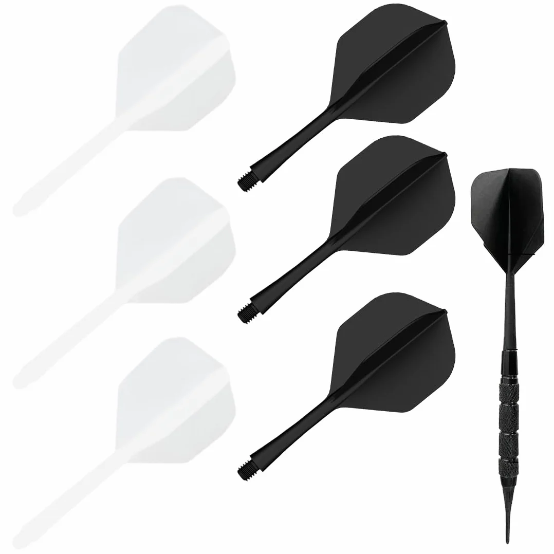 Fusion Flights Accessoires de Fléchettes Stables 6 Pièces Tiges Intégrées Ailettes Fixes Plastique Noir+Blanc