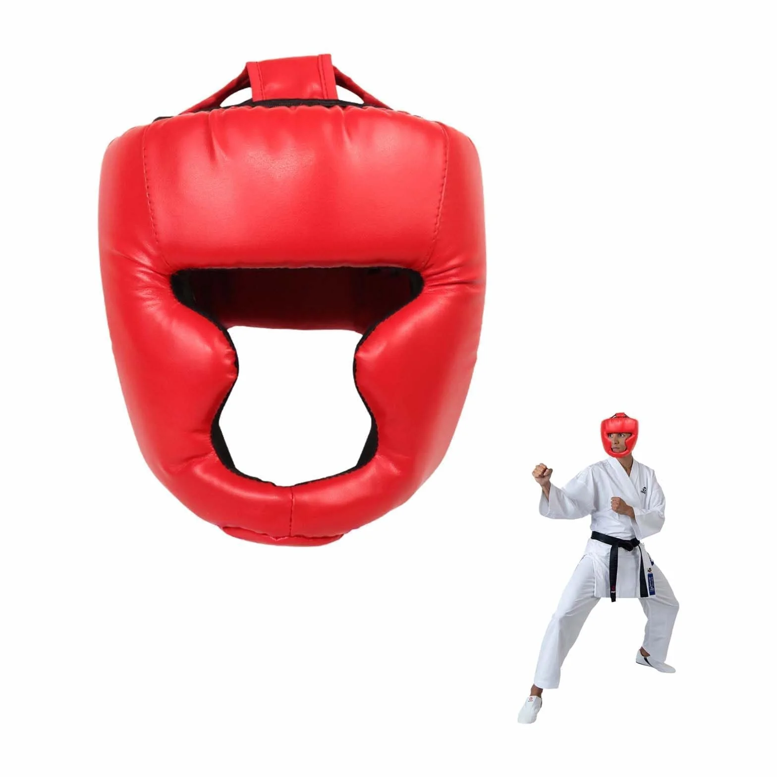 Casque de boxe pour sparring, protection tête kickboxing karaté rouge