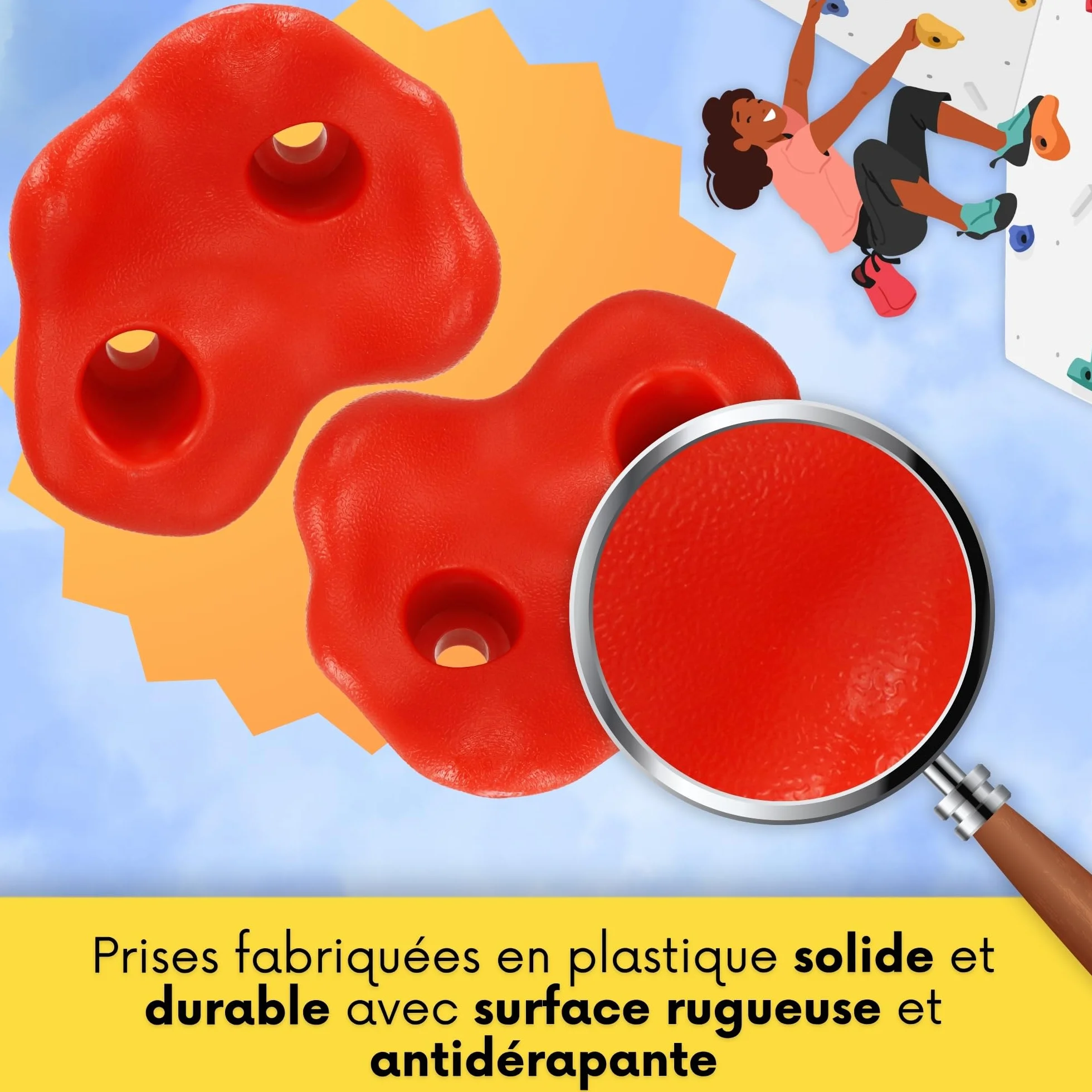 SPRINGOS Lot 10 Prises d'escalade Enfant avec Fixation – Plastique Multicolore, Surface Rugueuse, Vis Incluses – Mur Escalade Maison Chambre Jardin Dès 3 Ans