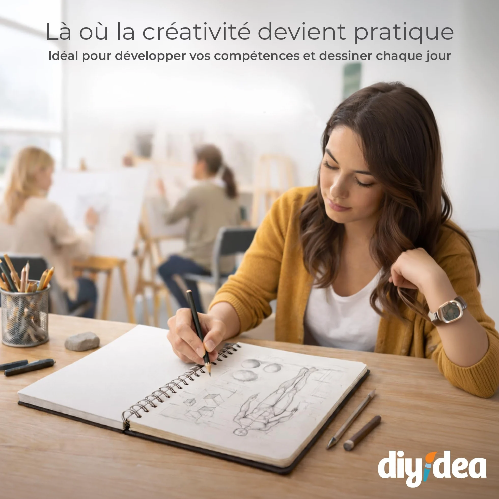 Carnet de Croquis A4 200 g/m² 100 Pages Spirale Couverture Rigide pour Crayon Fusain Graphite Pastel