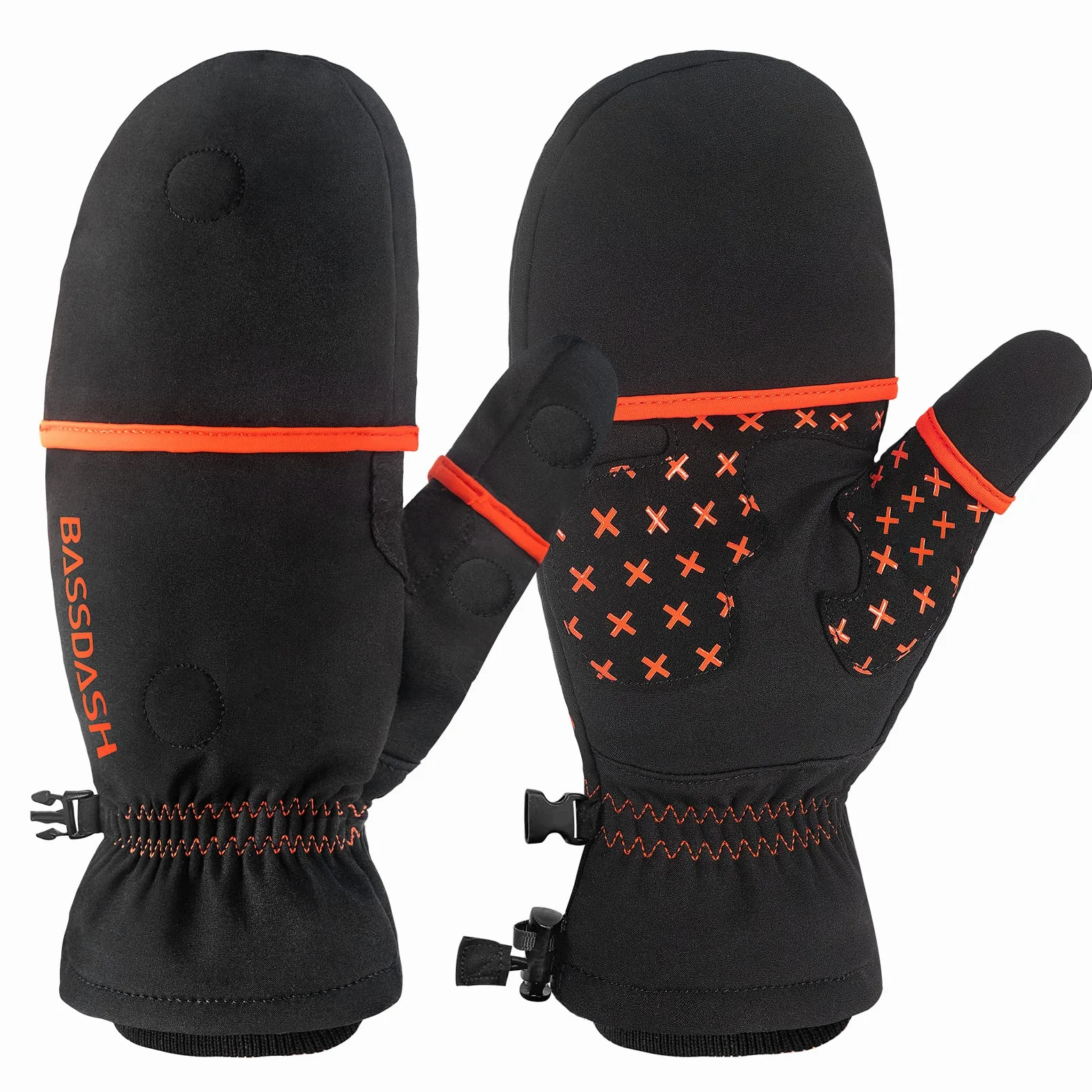 Bassdash WinteFlex Moufles Convertibles de pêche sur Glace isolées Temps Froid Gants sans Doigts en Polaire Résistant à l'eau pour Hommes Femmes Chasse Photographie Randonnée