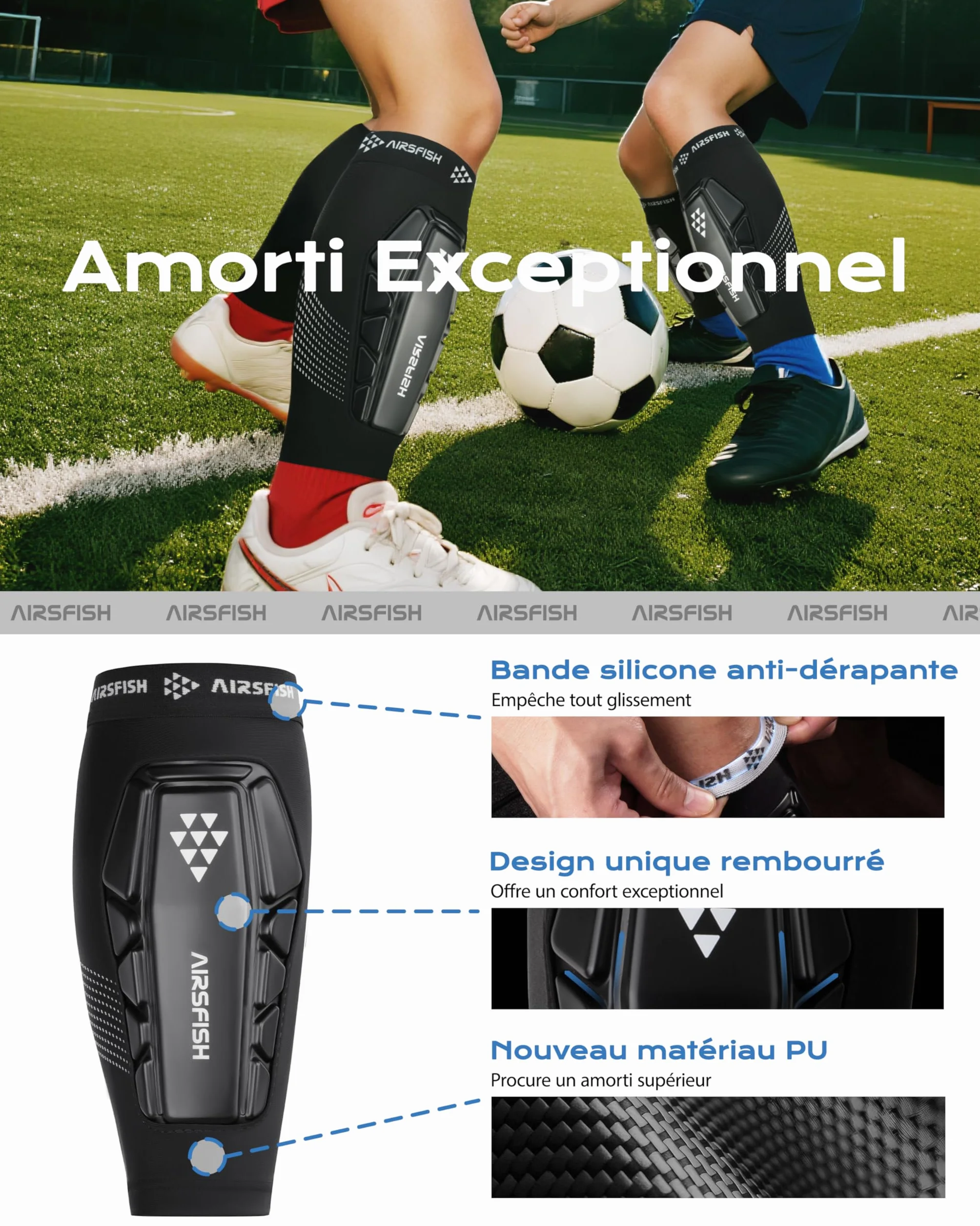 Protège-Tibias de Football pour Enfants - Équipement de Football Ultra léger pour garçons et Filles avec cœur en PU et Grip en Silicone - Protège-Tibias Respirants pour Football