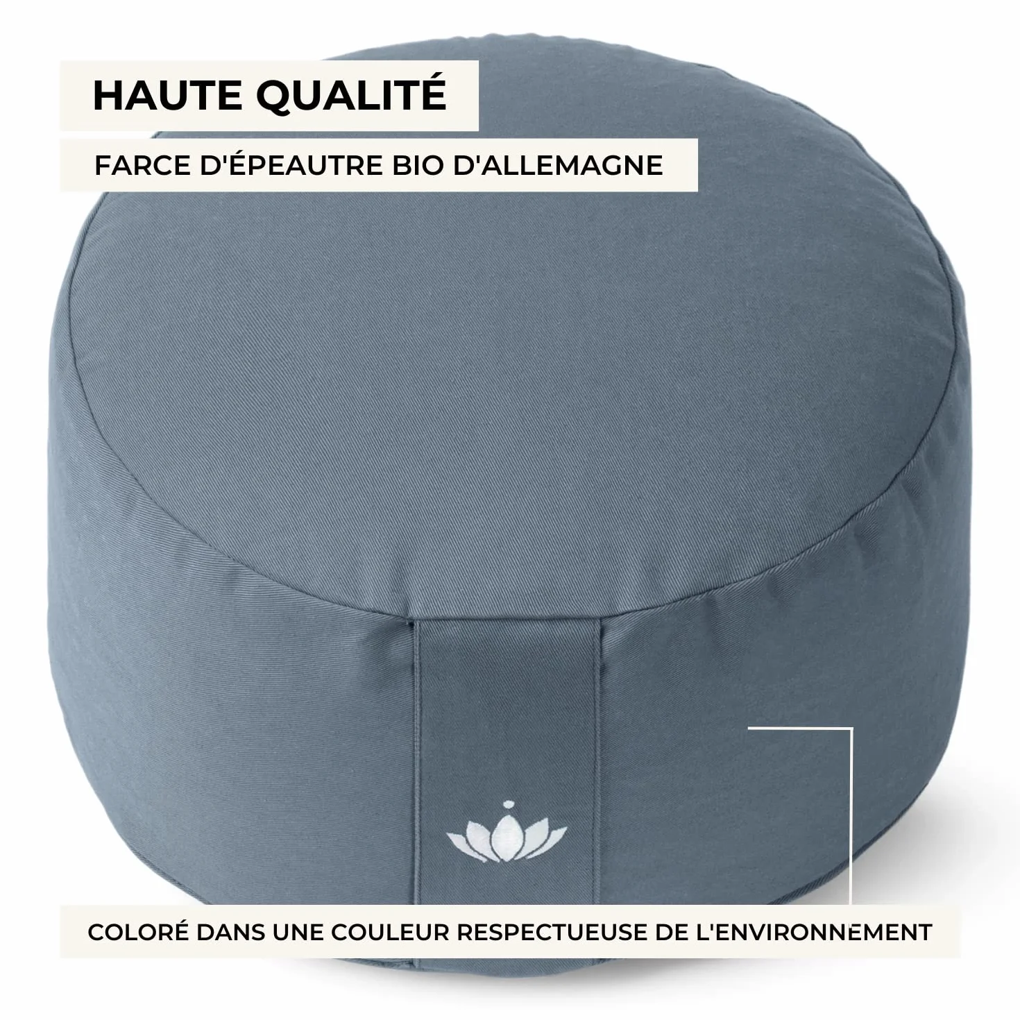 LOTUSCRAFTS Coussin de méditation, hauteur d'assise 20 cm, modèle Lotus rond, coussin de yoga, yoga bolster, housse en coton lavable, rembourrage d'épeautre, Certifié GOTS