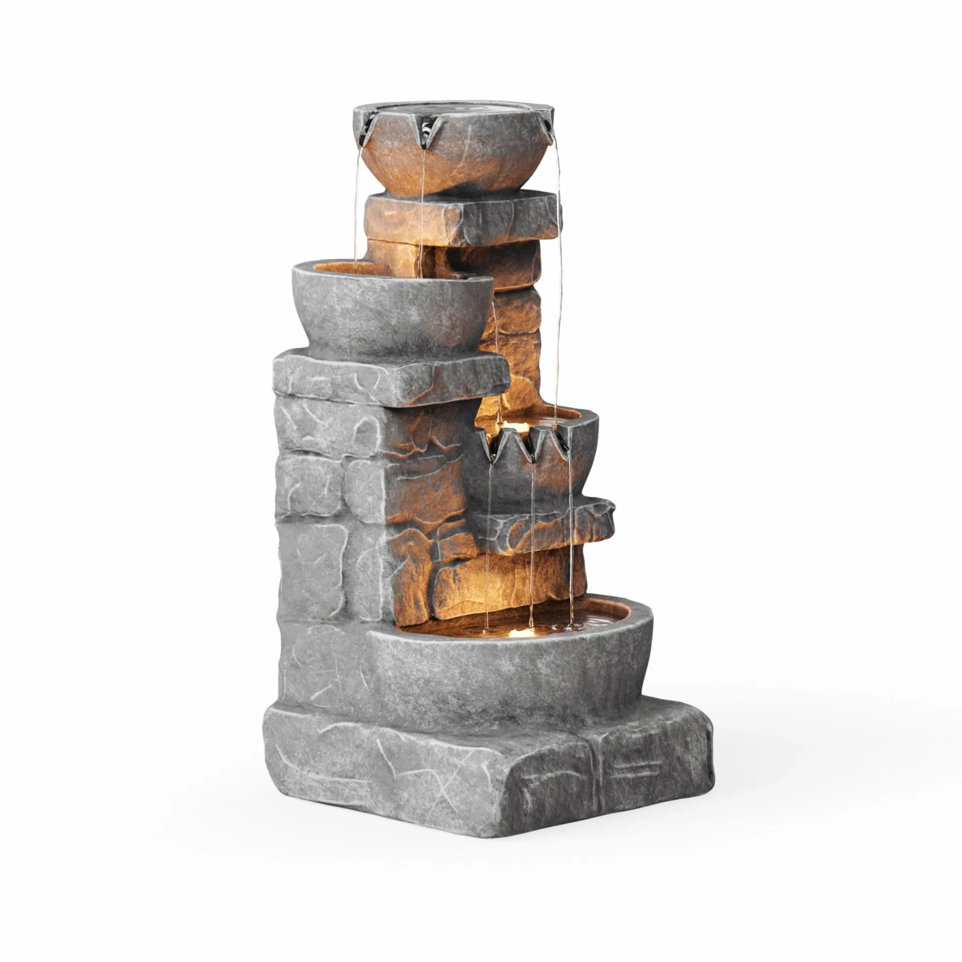 Teamson Home fontaine d'eau extérieure 33.25 Bols en cascade pierres empilées