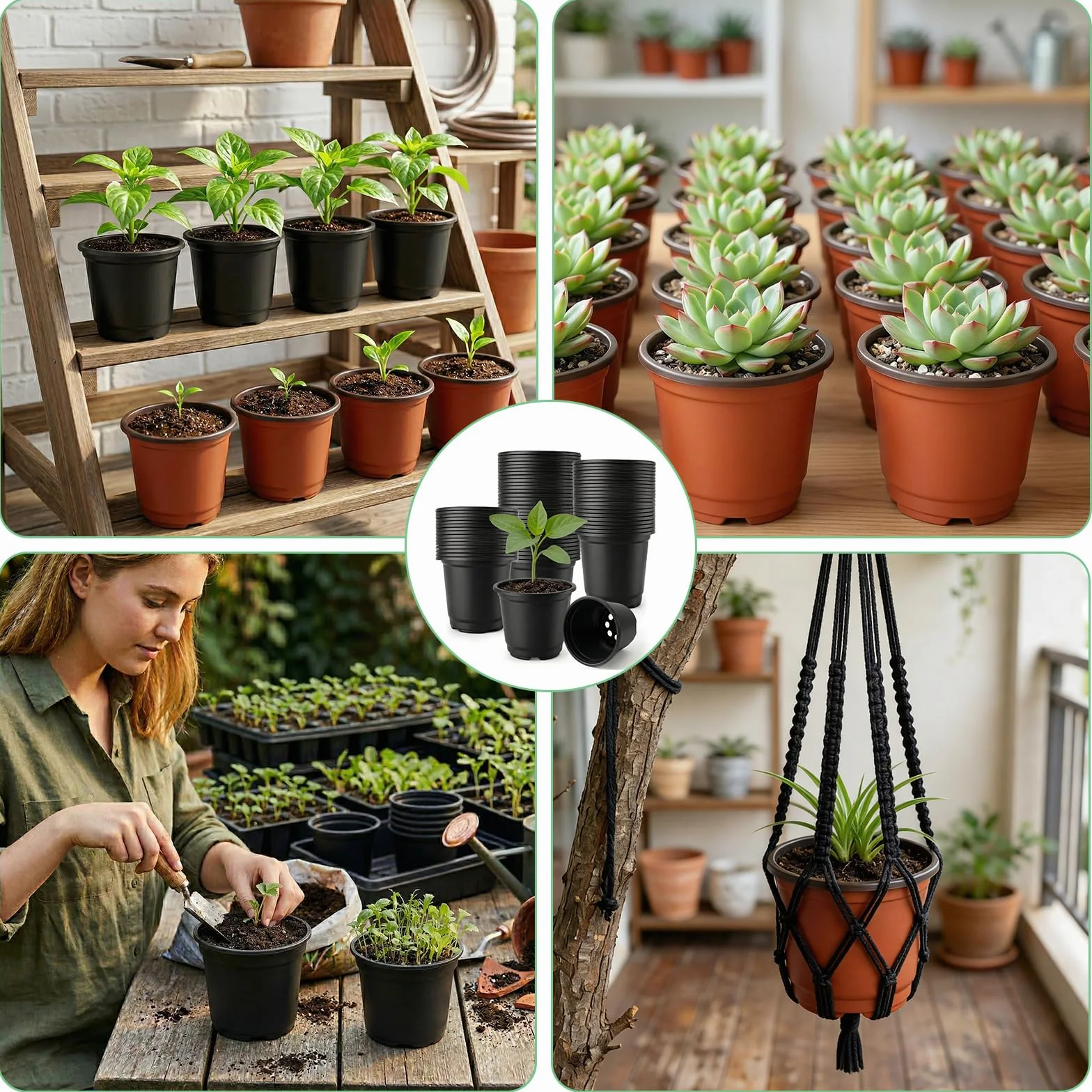 Pots de Fleurs Plastique 10cm Pot Semis Rond Réutilisables Pot de Culture Plantation Intérieure Extérieure Noir