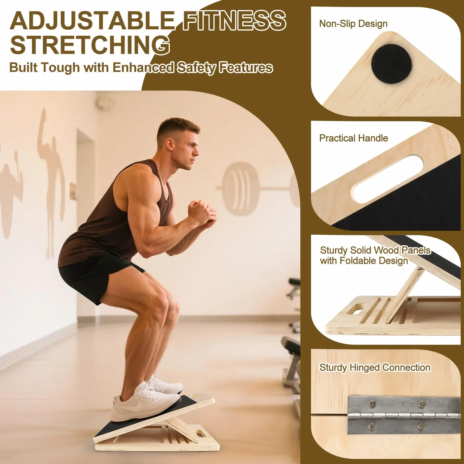 FoiiLiio Planche D'équilibre en Bois,Réglable Slant Board De Remise avec 5 Angles D'inclinaison,Antidérapante Pliable,Pour Étirez les Muscles de vos Jambes et Entraînement à l'équilibre