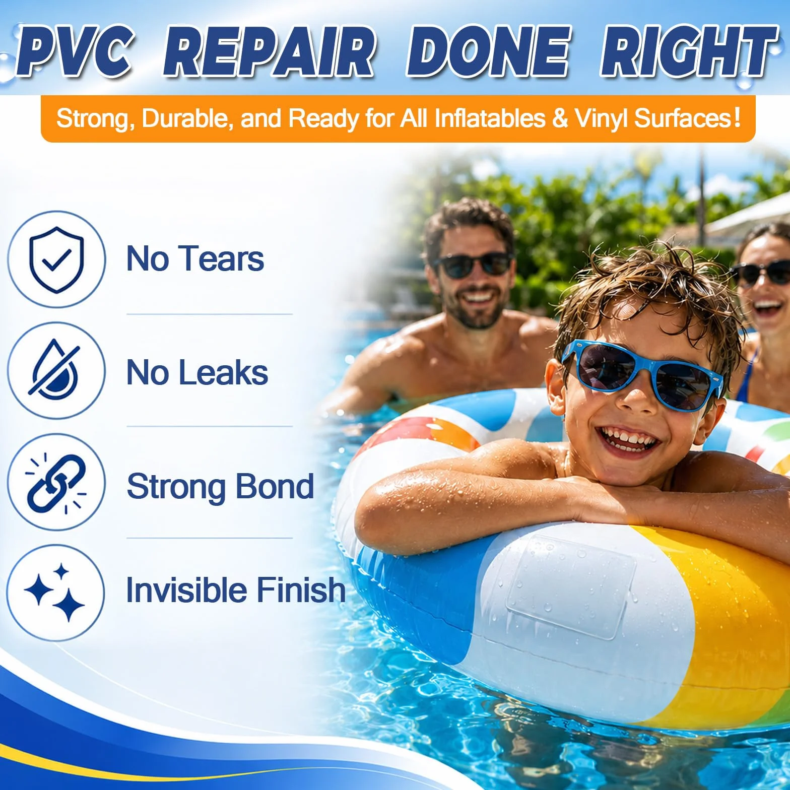 Vigorder Kit Réparation Piscine 60ml, Patch Vinyle Étanche pour Gonflables PVC