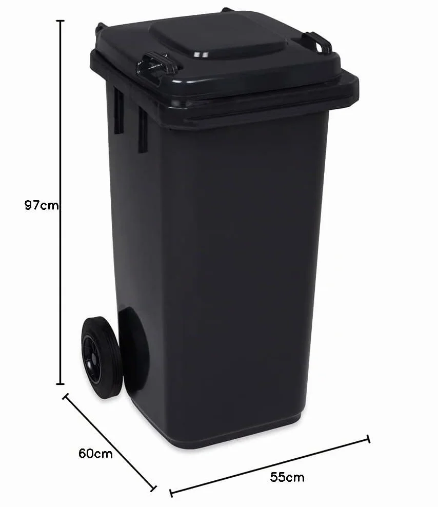 JESTIC Poubelle à roulettes 120 Litres Noir Tri Selectif garage Haut XXL