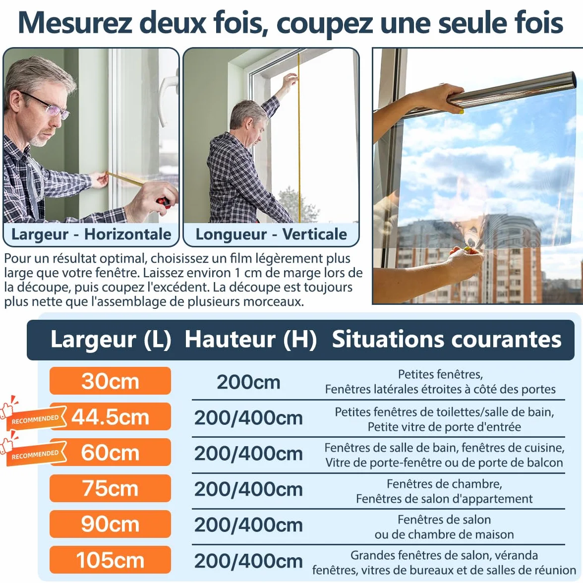 Film Fenetre Anti Regard Anti Chaleur Effet Miroir Anti UV Kit Pose Protection Vie Privée Soleil Maison Bureau Balcon Magasin 44.5x120cm 2 Rouleaux
