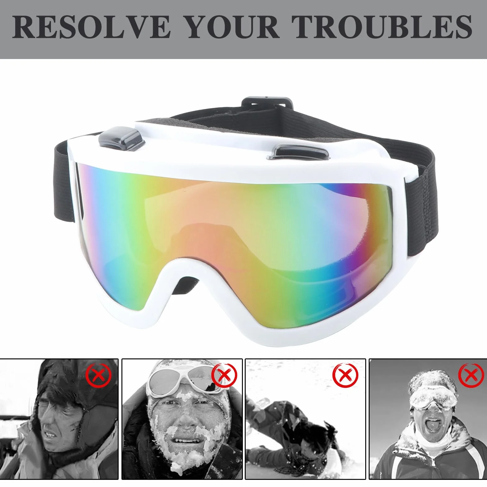 Lunettes de Ski Anti-Buée Anti-UV Réglables pour Homme Femme Snowboard Alpinisme Motoneige Randonnée Blanc