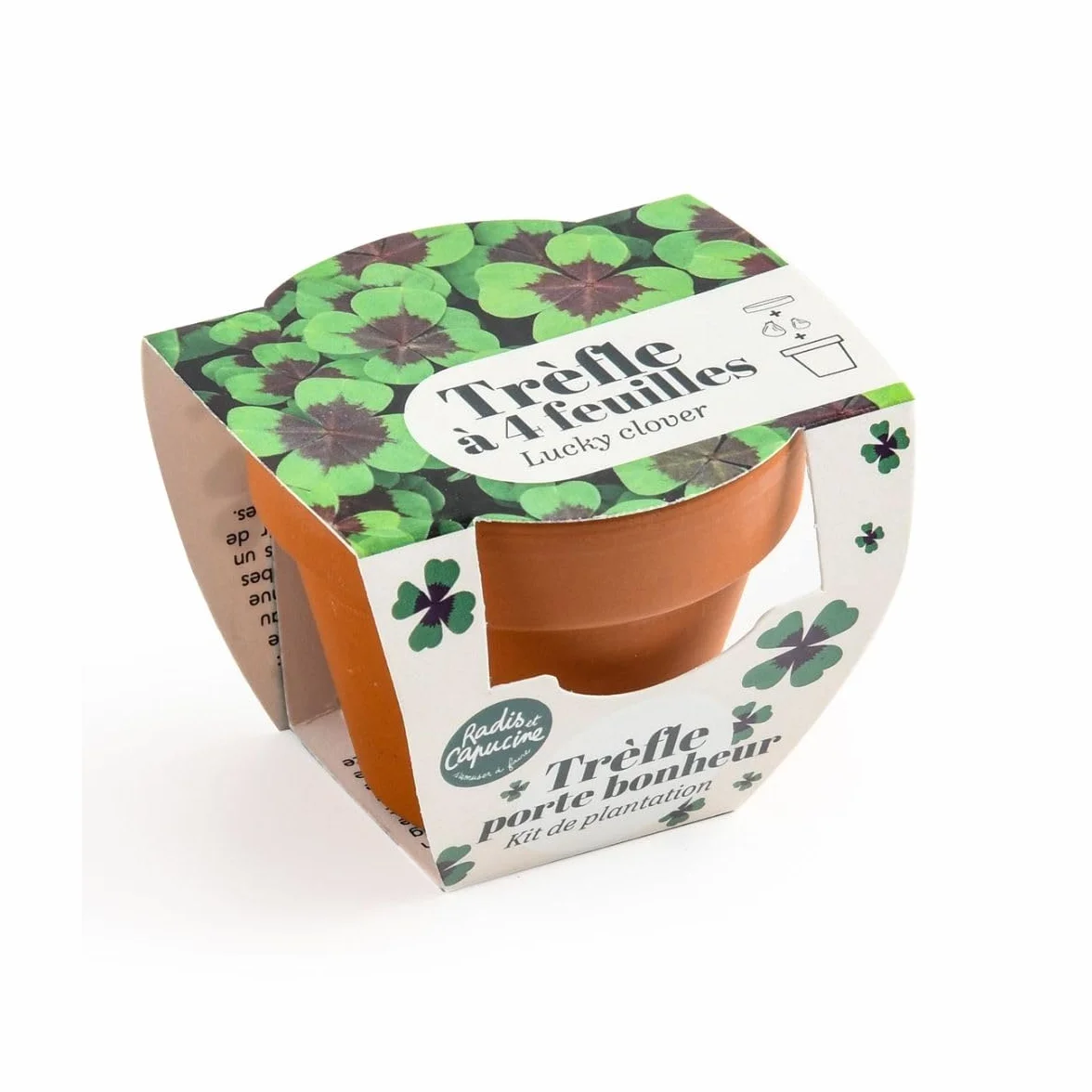 Radis et Capucine Mini kit de culture Trèfle 4 feuilles 6cm